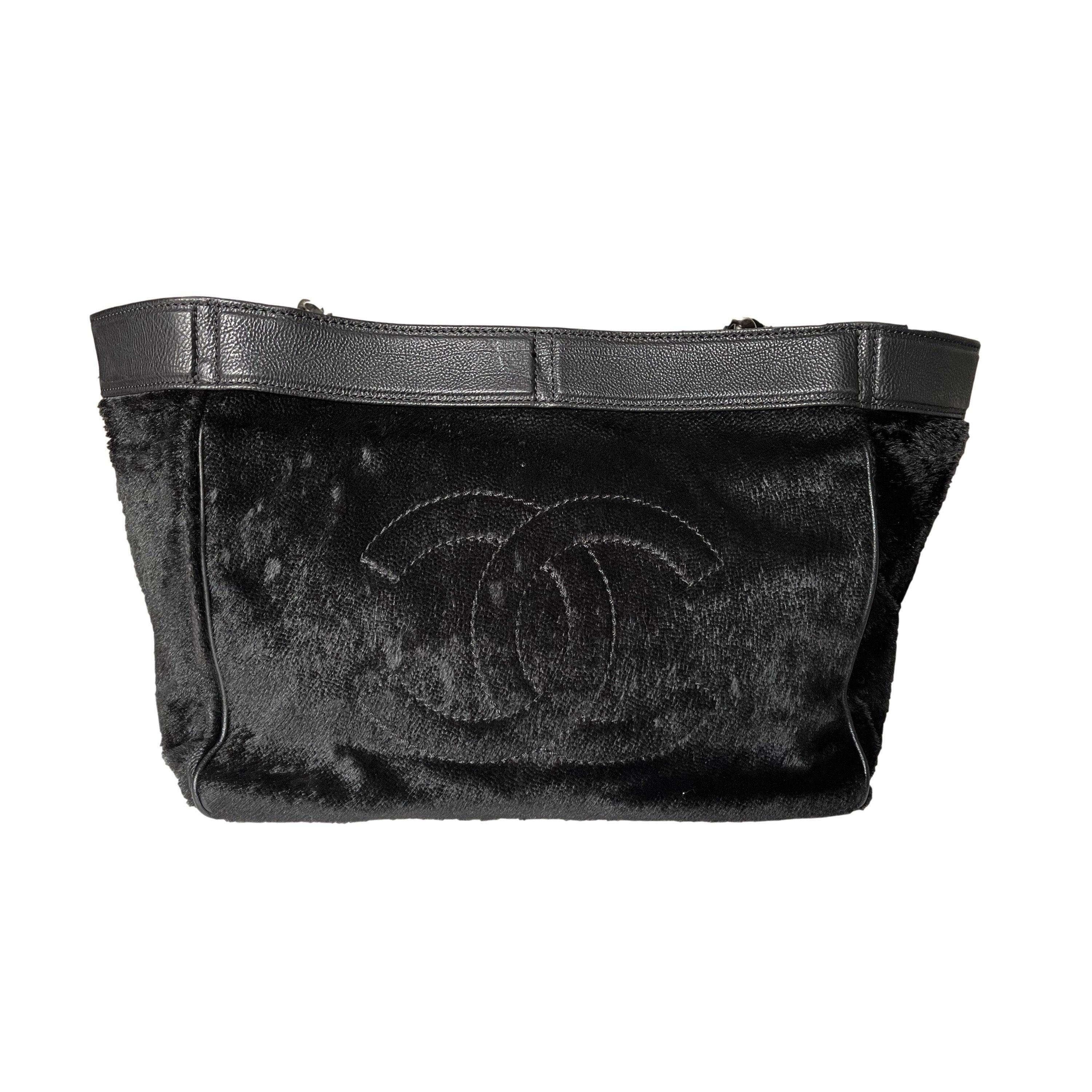 Chanel Black Calf Hair Chain Tote