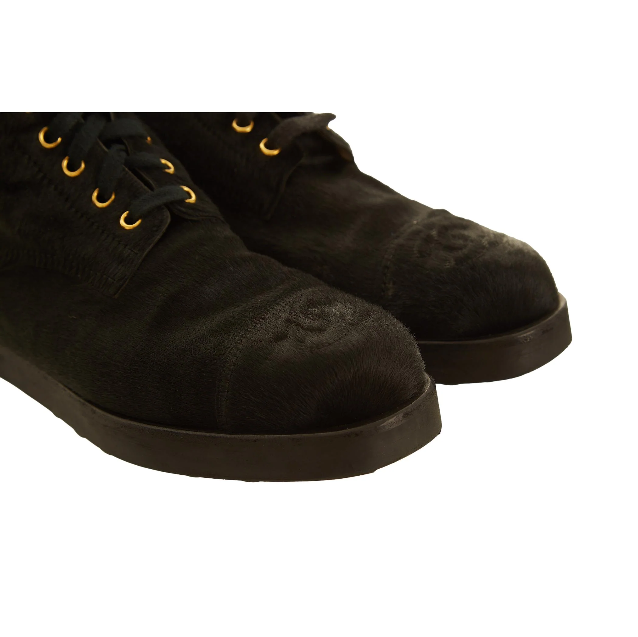 Chanel Black Calf Hair Logo Boots - Image 3