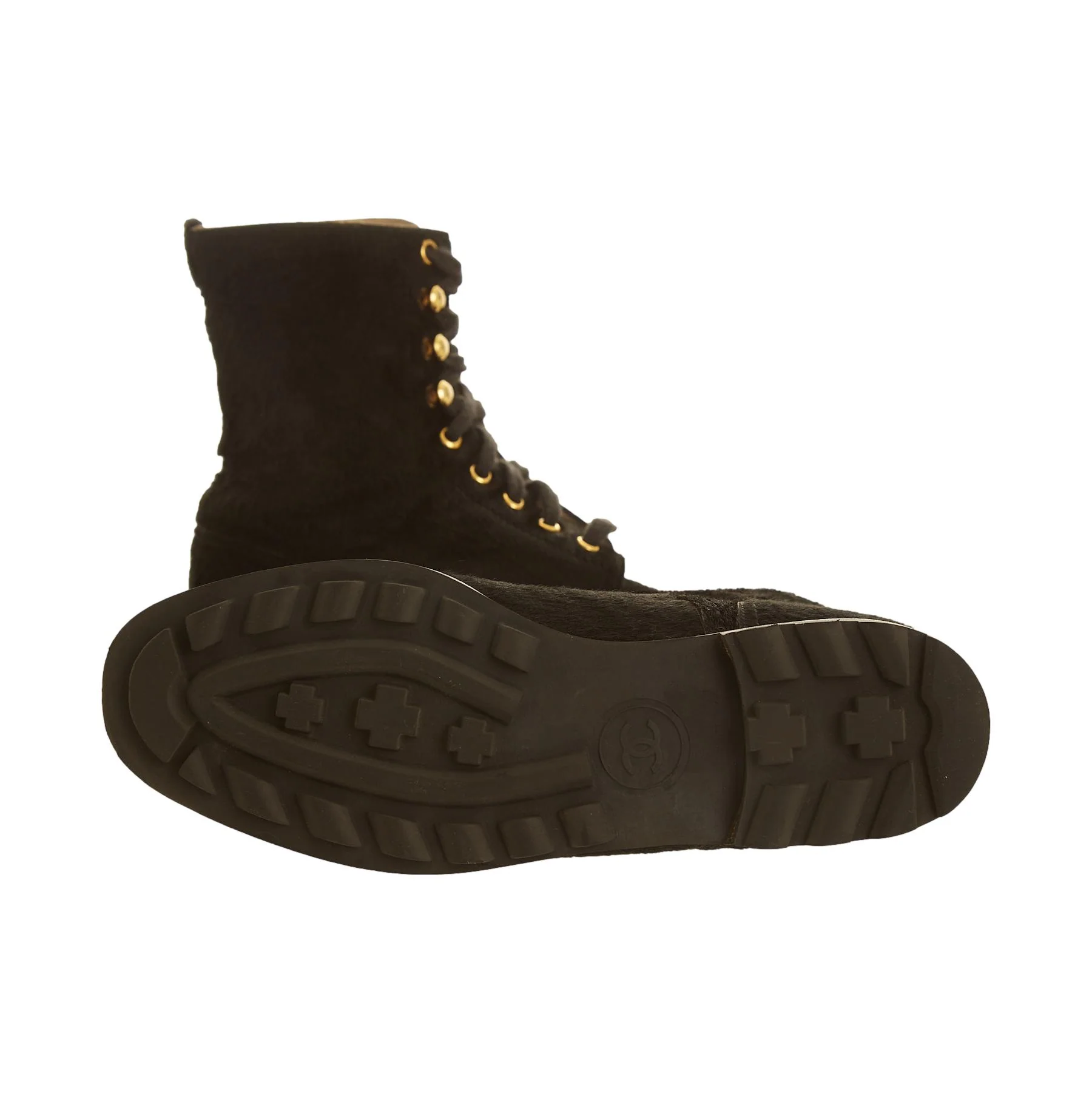 Chanel Black Calf Hair Logo Boots - Image 4