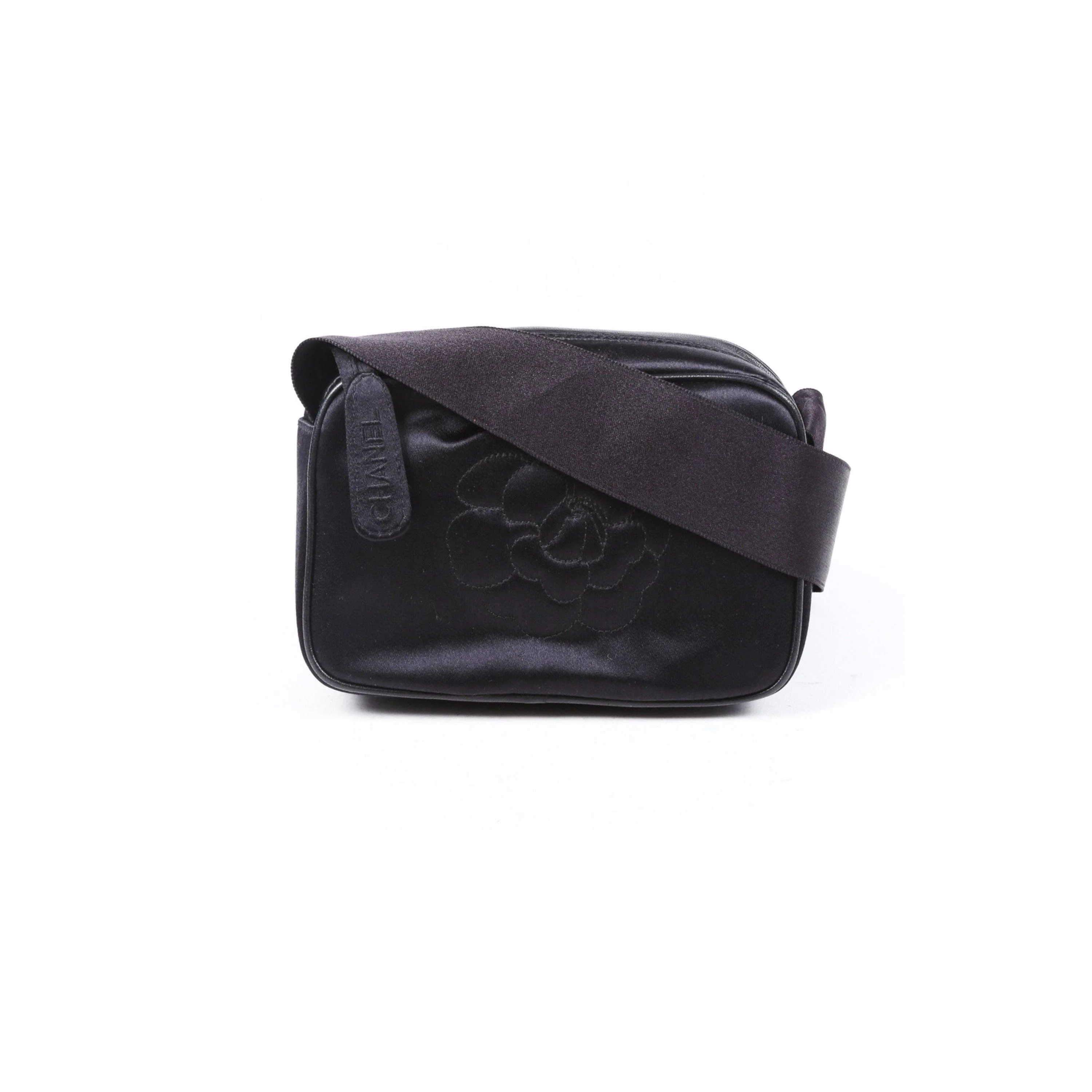 Chanel Black Camellia Satin Bag