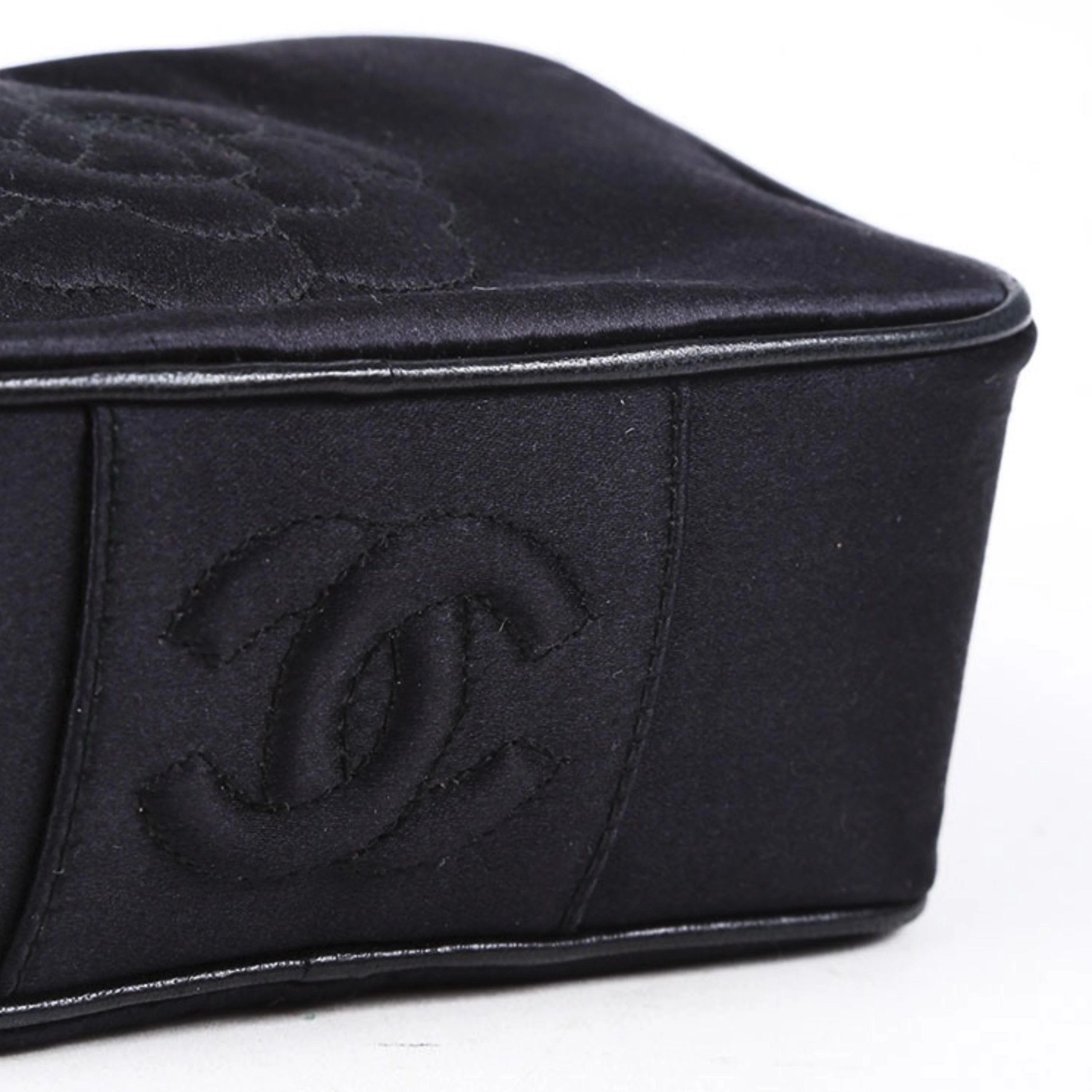 Chanel Black Camellia Satin Bag - Image 3