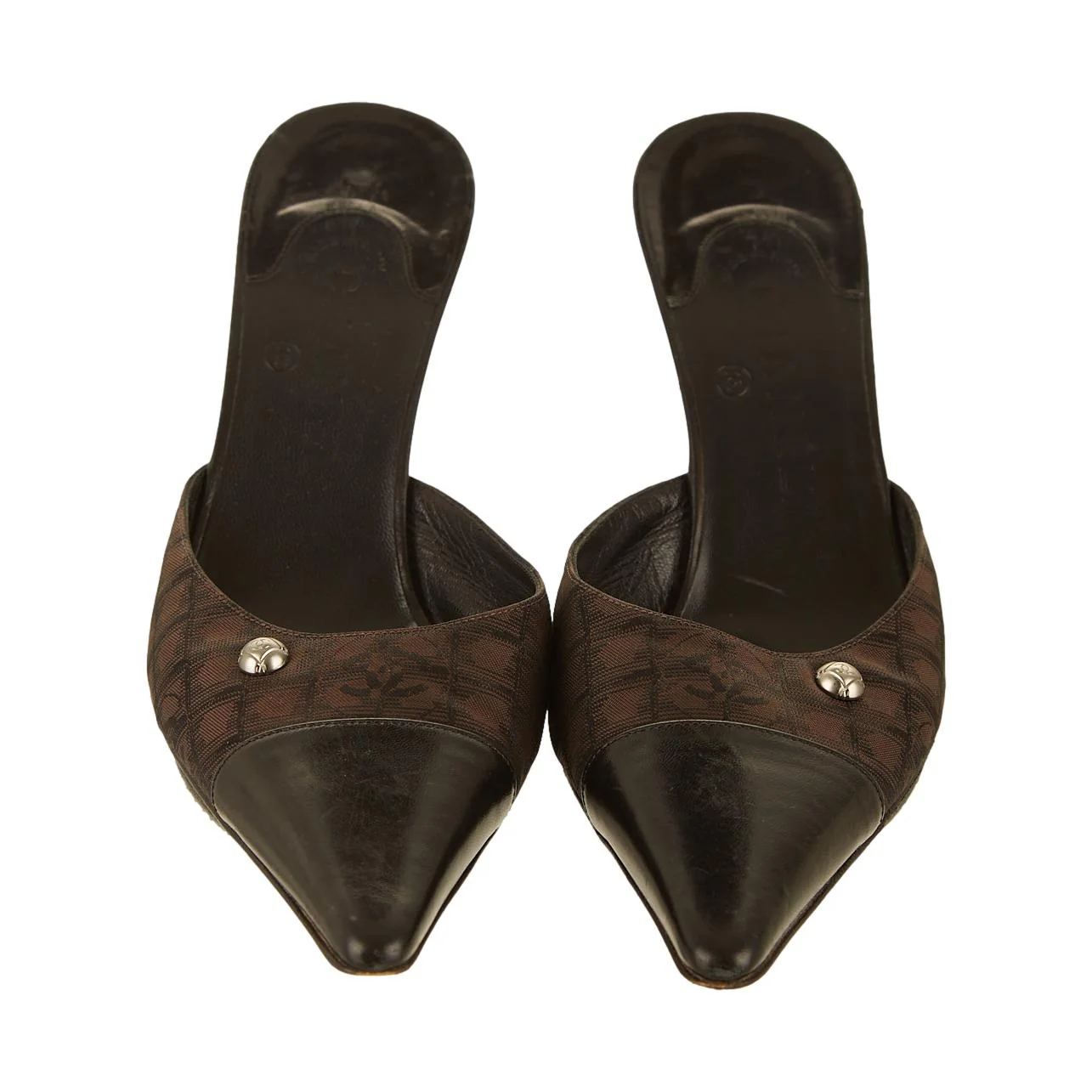 Chanel Brown Canvas Logo Heels