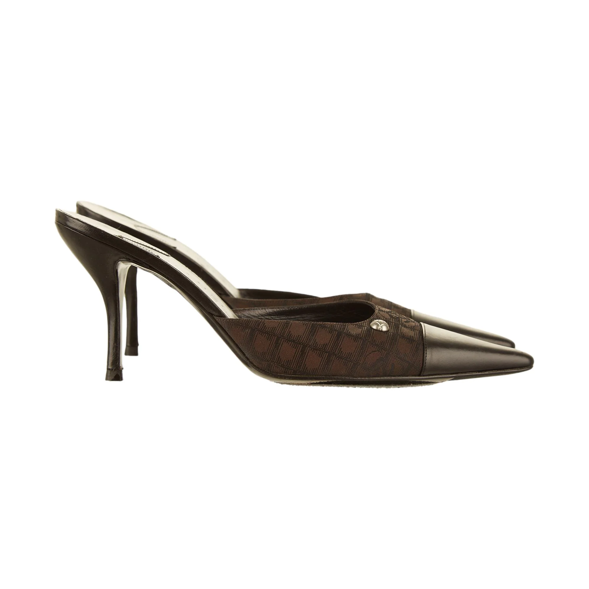 Chanel Brown Canvas Logo Heels - Image 2