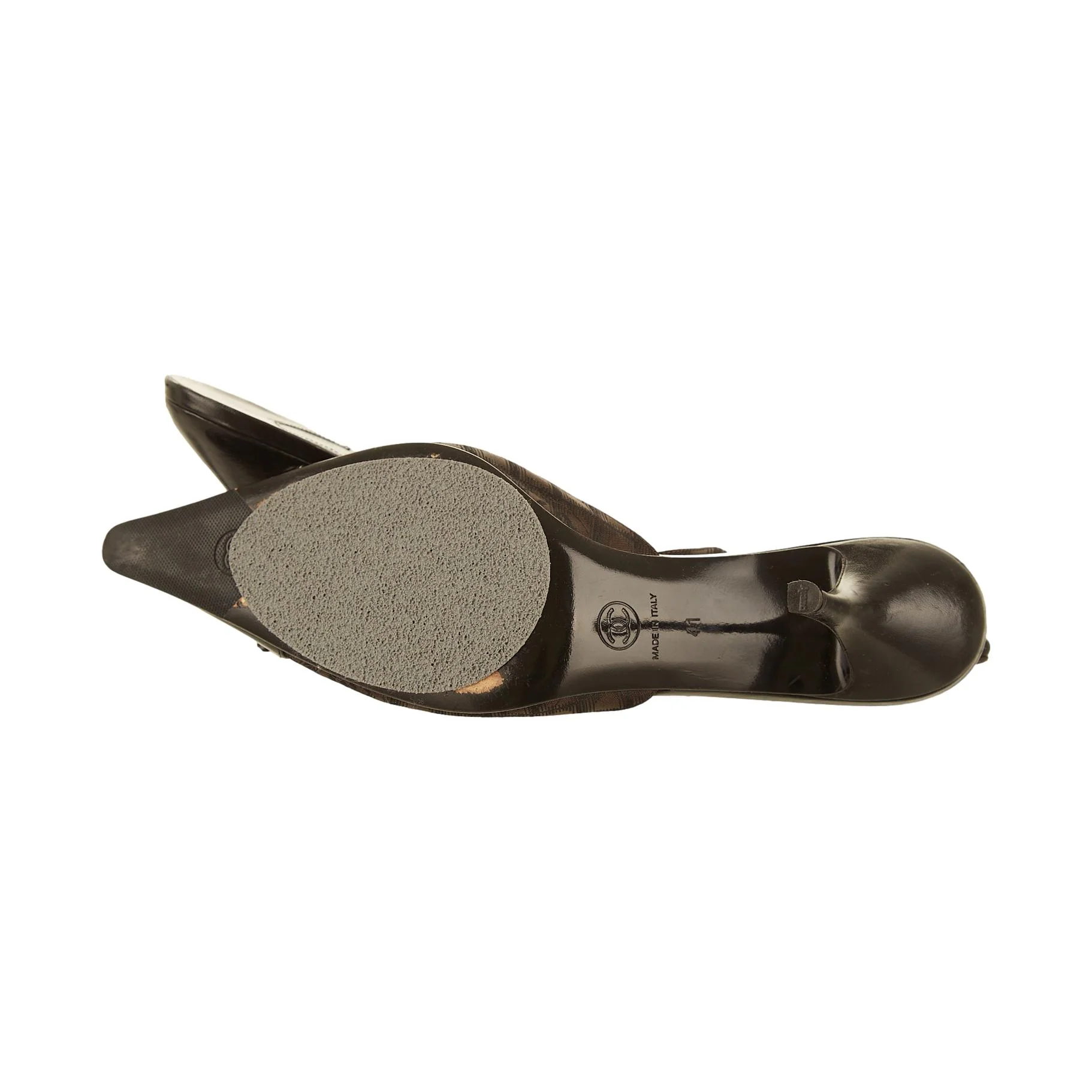 Chanel Brown Canvas Logo Heels - Image 3