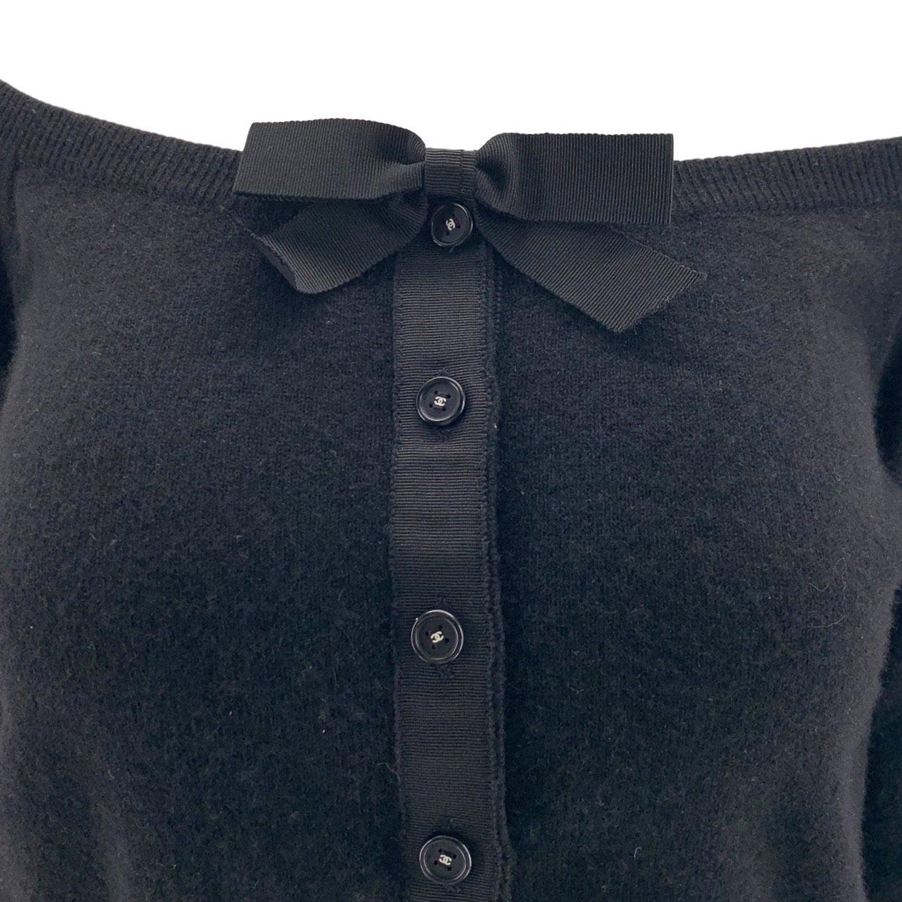 Chanel Black Cashmere Cropped Bow Top - Image 2