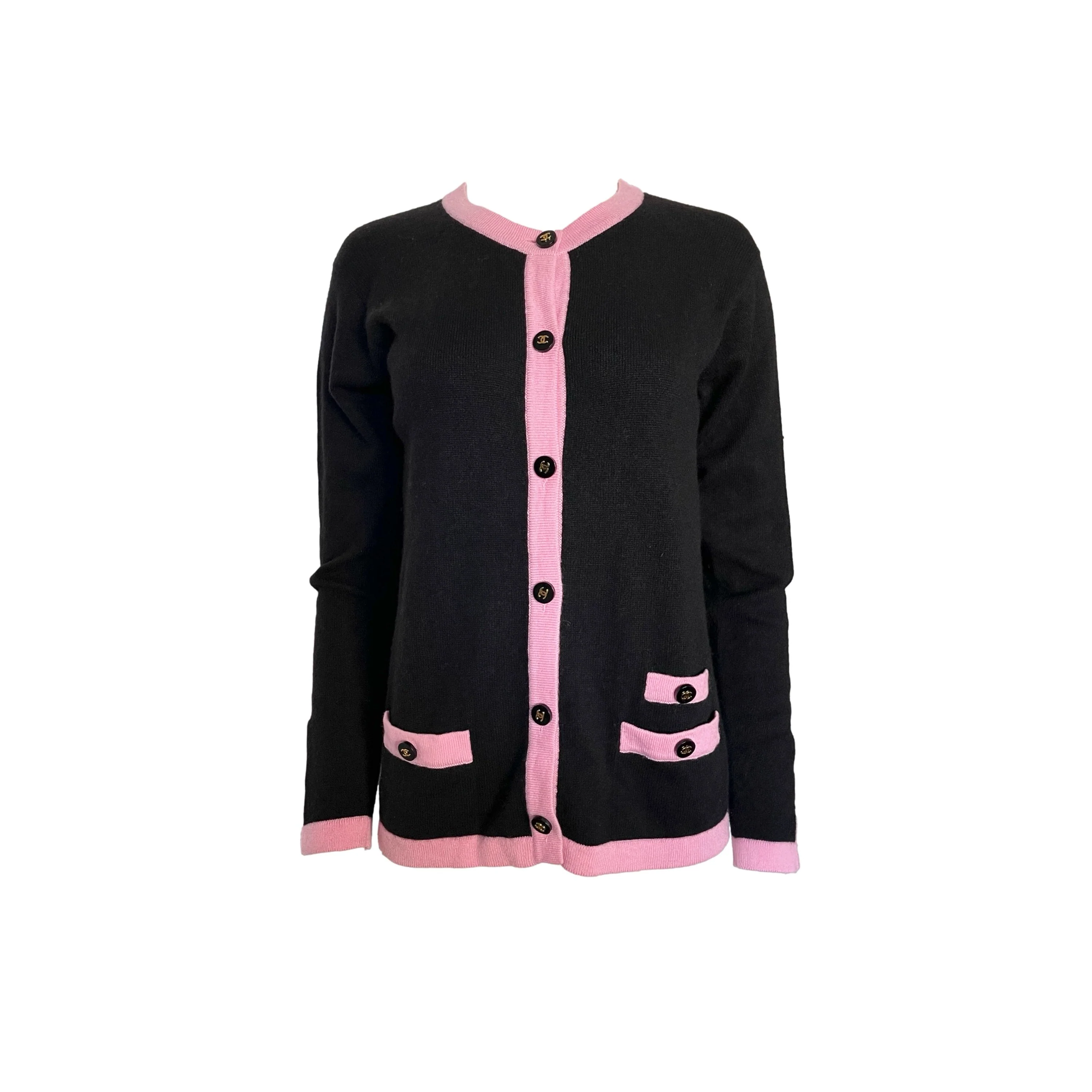 Chanel Black Cashmere Logo Button Cardigan