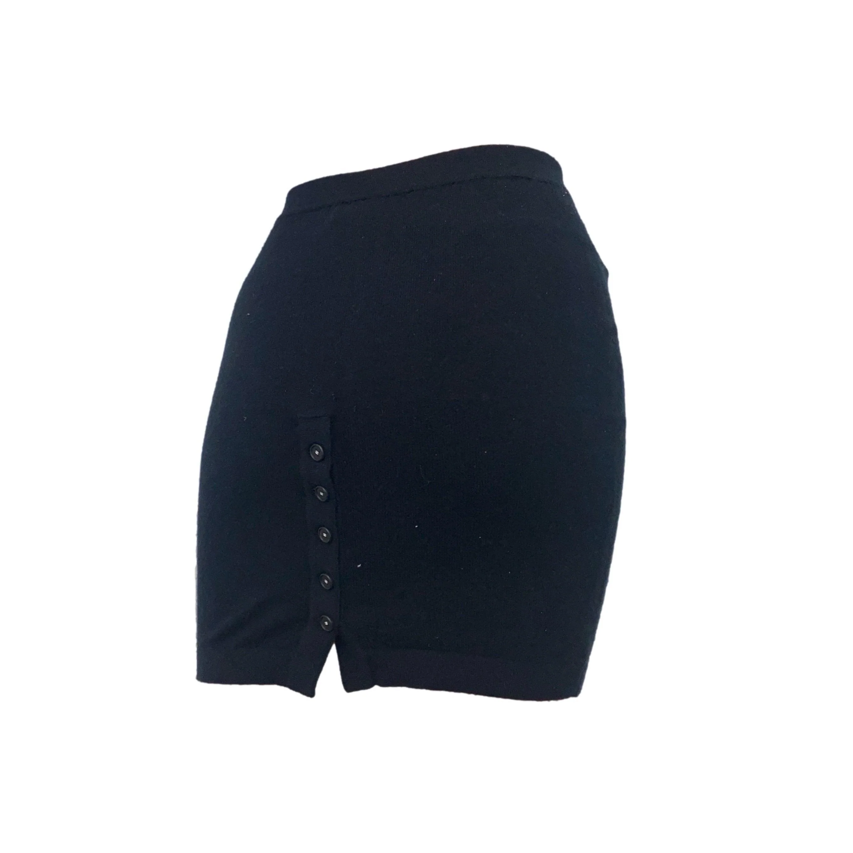 Chanel Black Cashmere Logo Button Mini Skirt - Image 2
