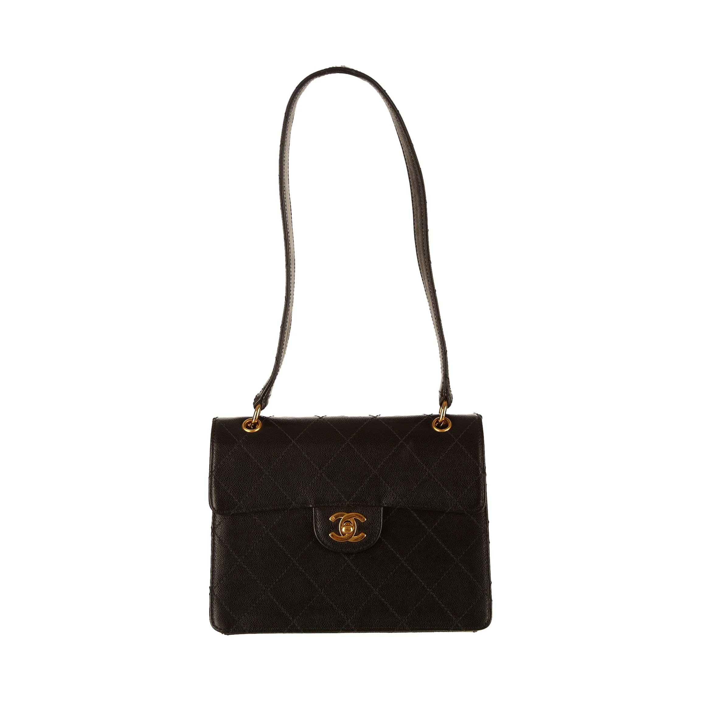 Chanel Black Caviar Trapezoid Flap Bag