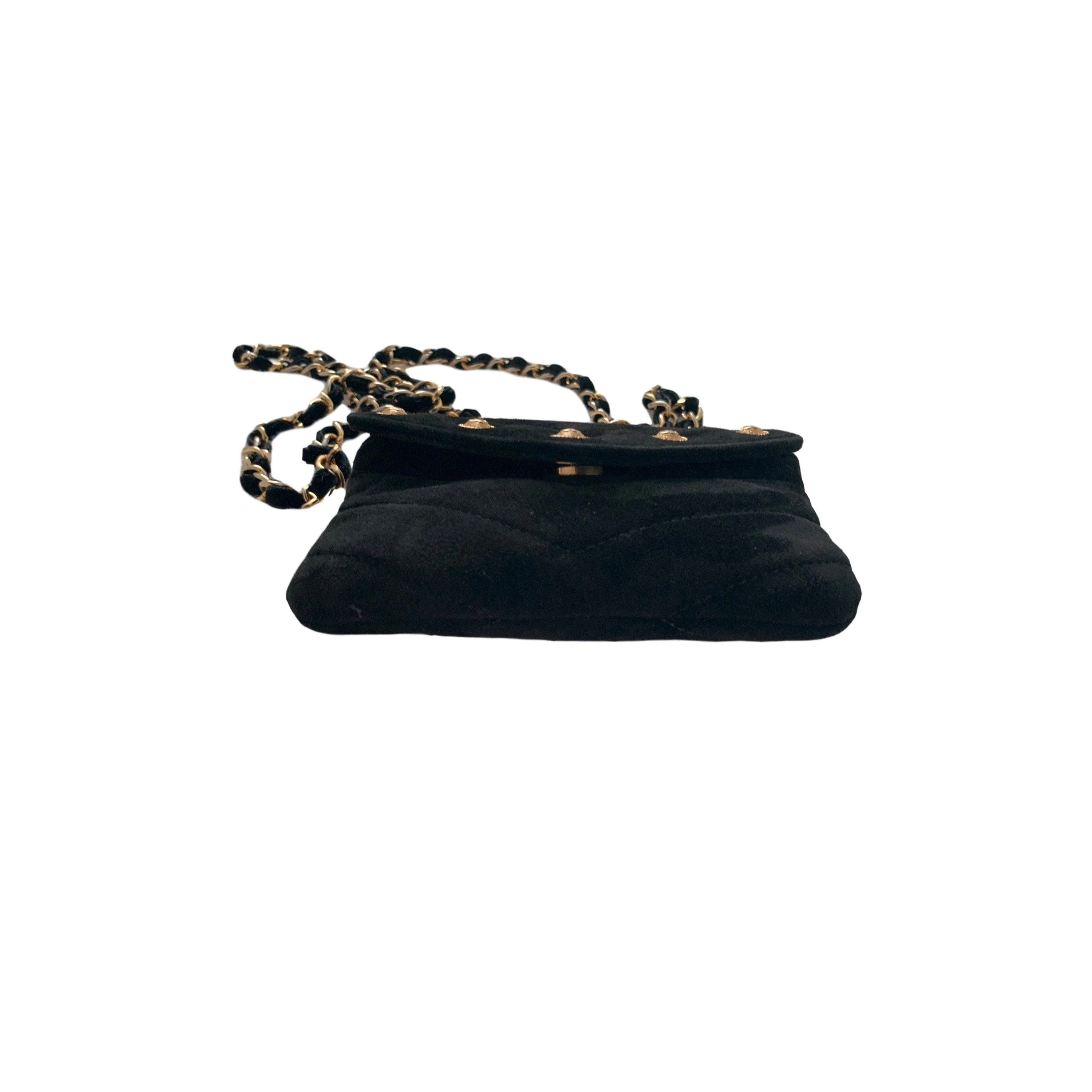Chanel Black Chevron Suede Mini Chain Flap Bag - Image 4