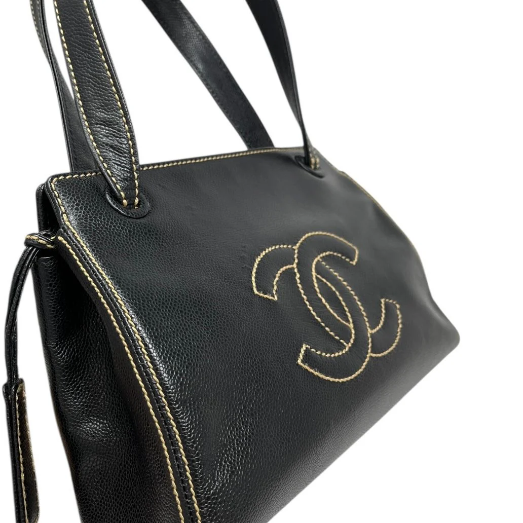Chanel Black Contrast Stitch Caviar Bag - Image 3