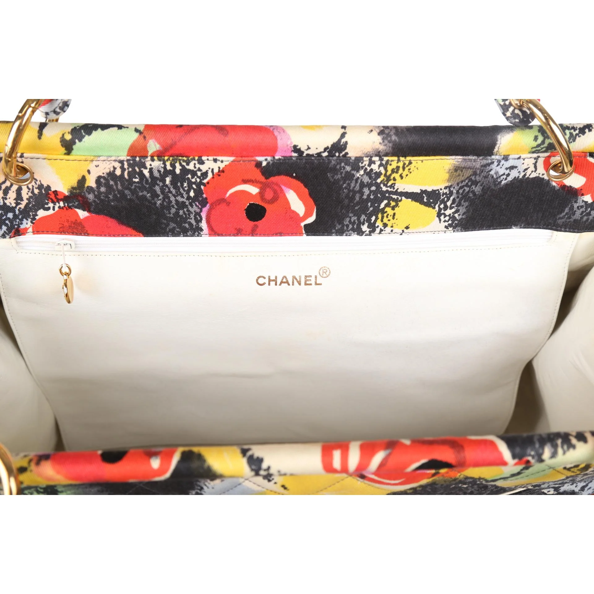 Chanel Black Floral Jumbo Logo Tote - Image 4