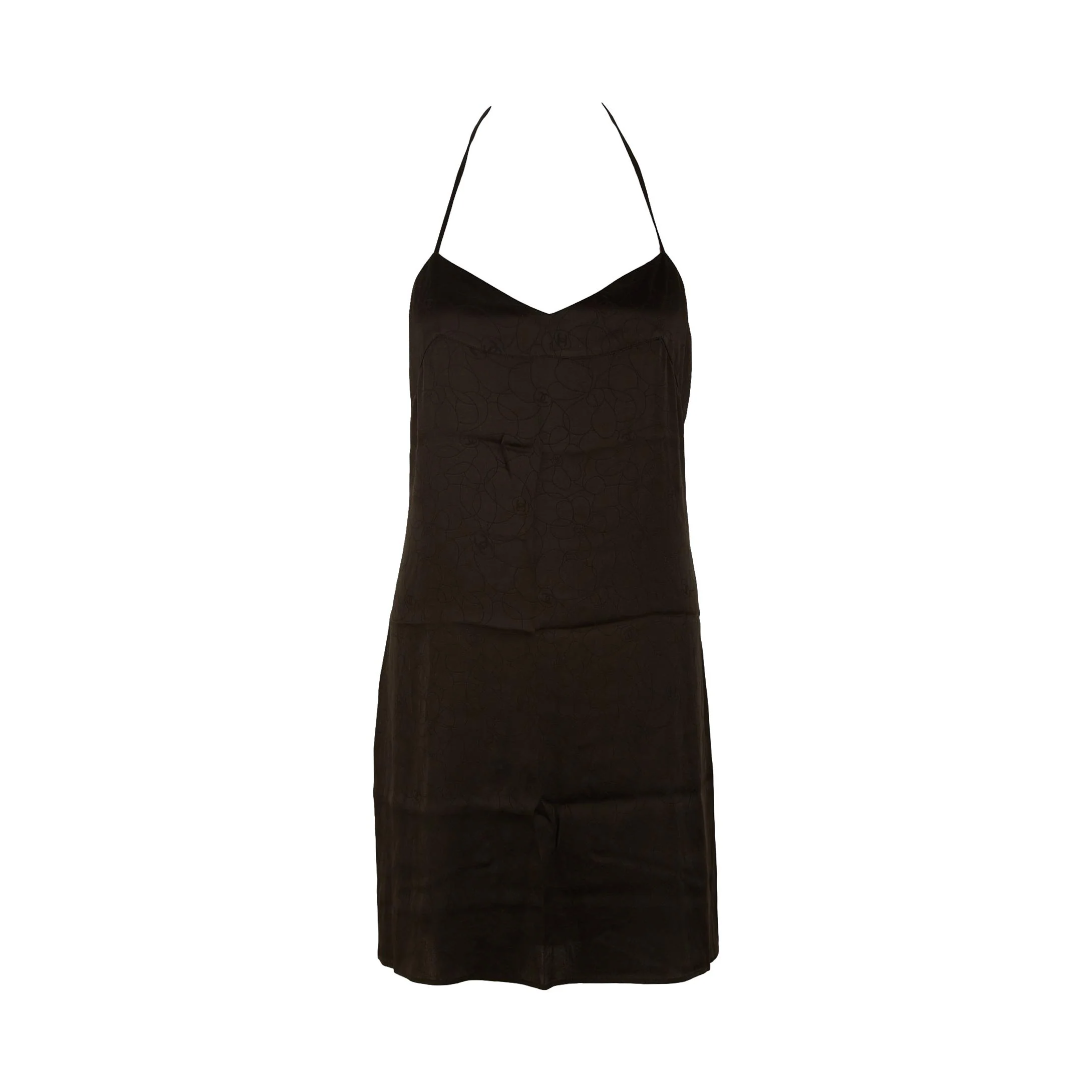 Chanel Black Floral Logo Halter Dress