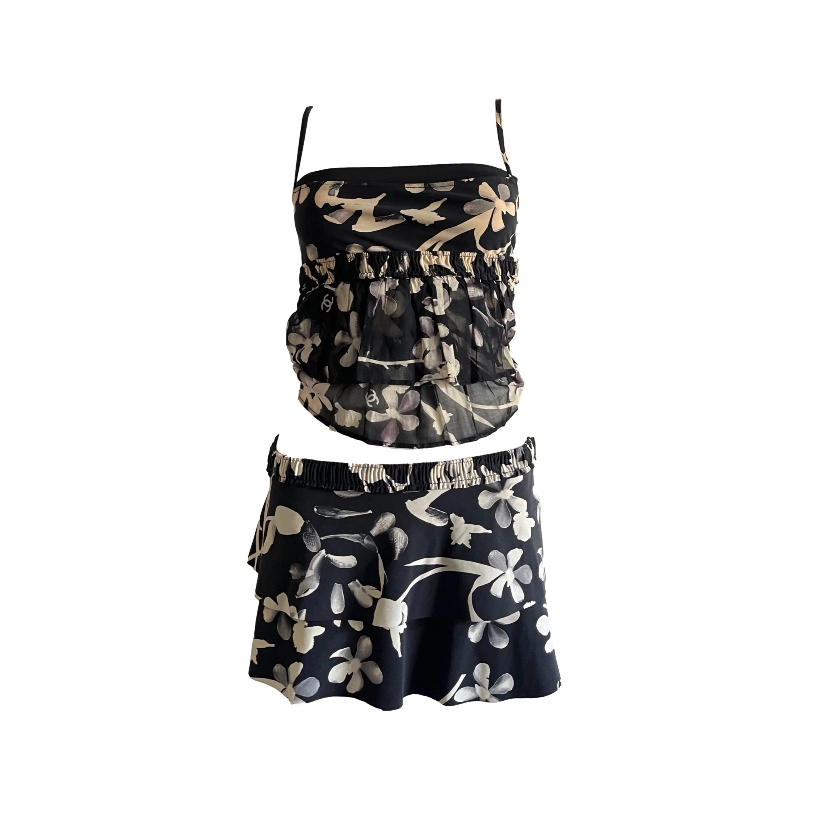 Chanel Black Floral Skirt Set