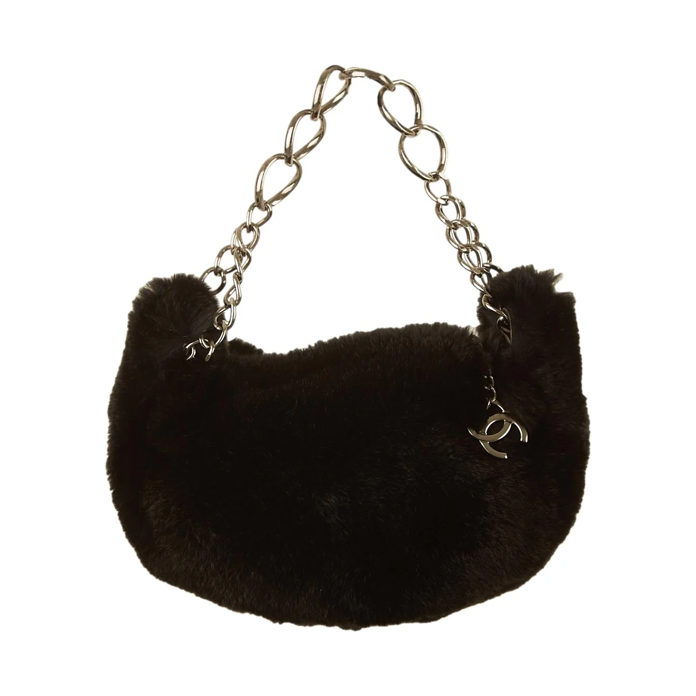 Chanel Black Fur Logo Shoulder Bag