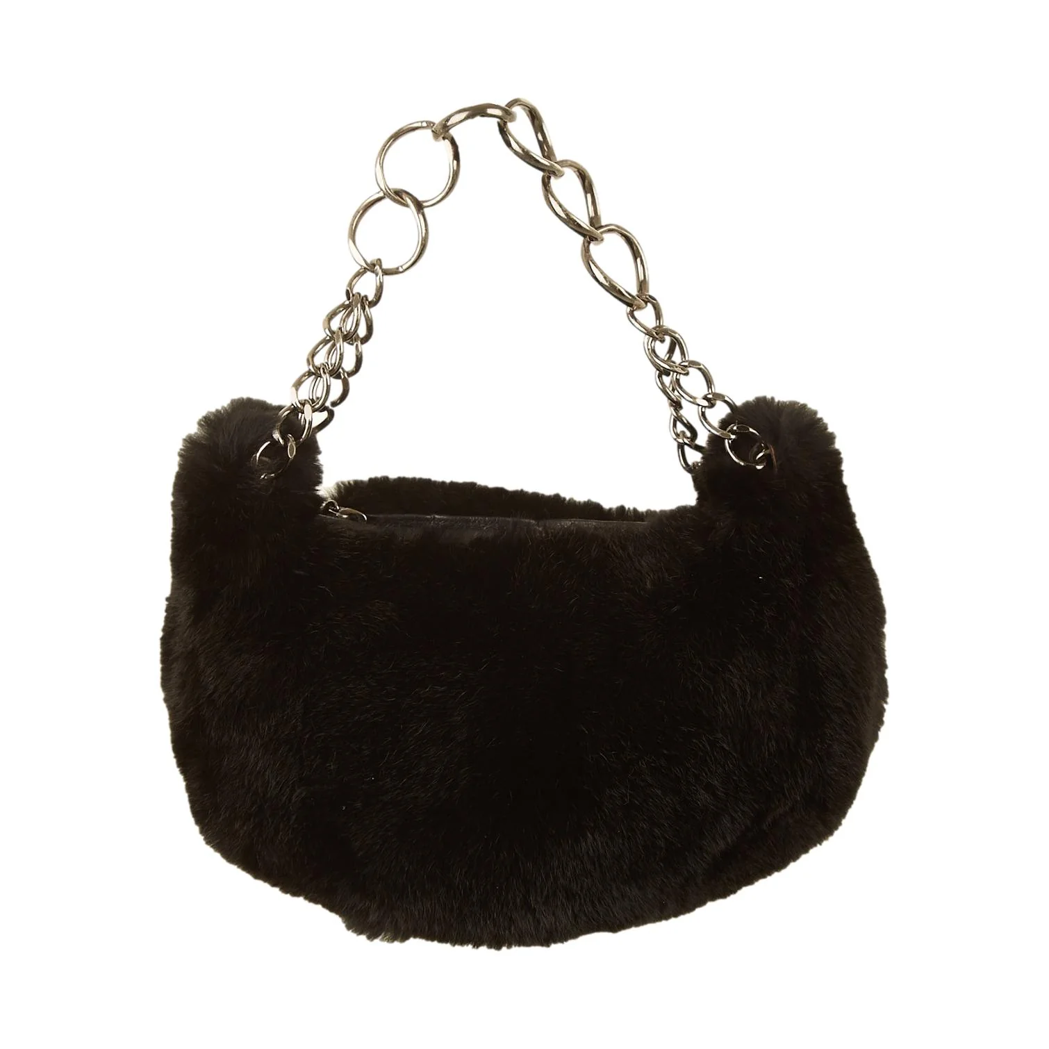 Chanel Black Fur Logo Shoulder Bag - Image 2