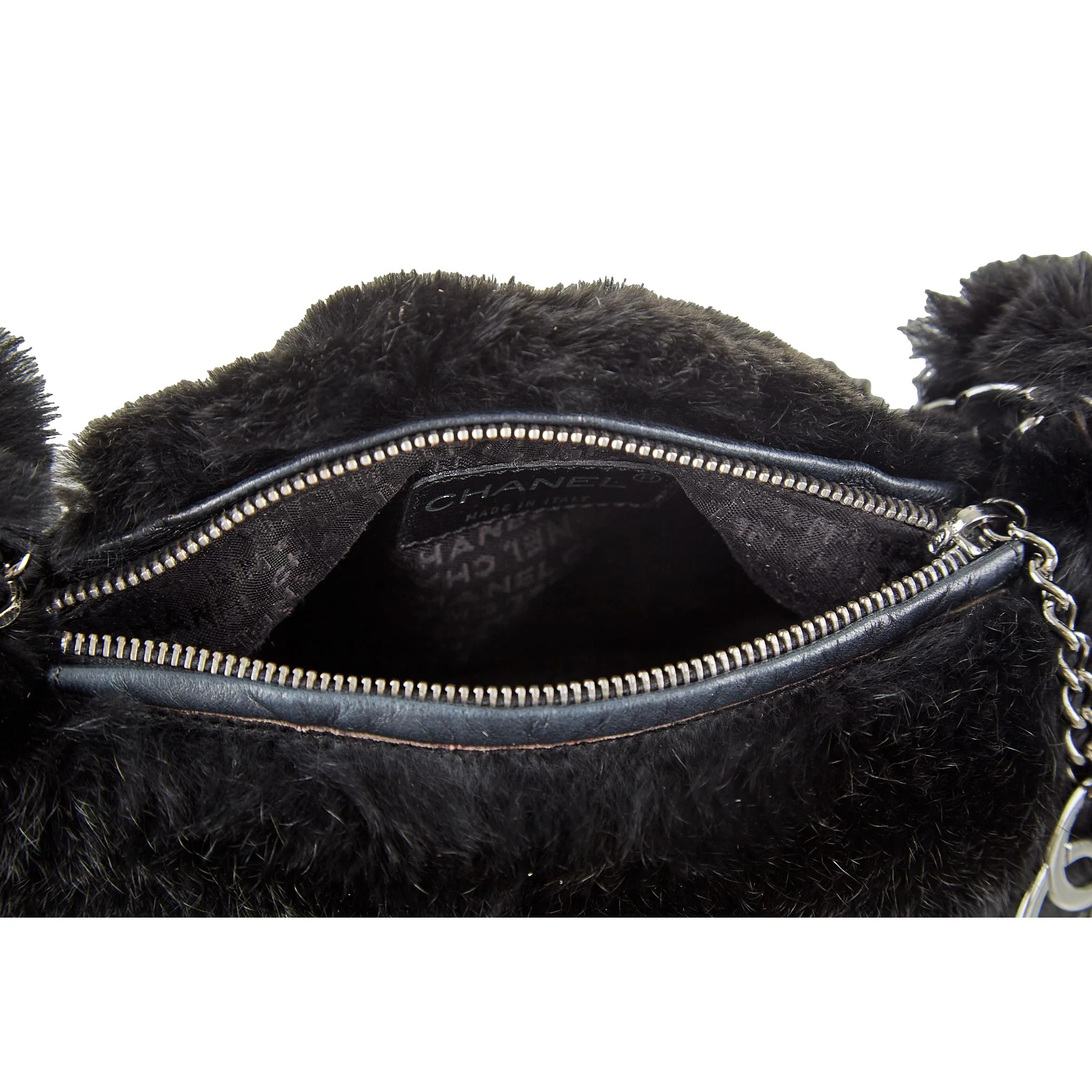 Chanel Black Fur Logo Shoulder Bag - Image 4