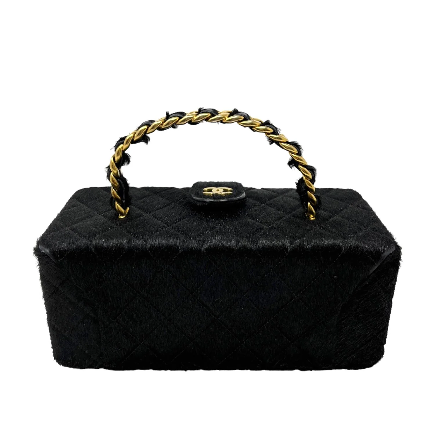 Chanel Black Fur Mini Vanity Bag - Image 2