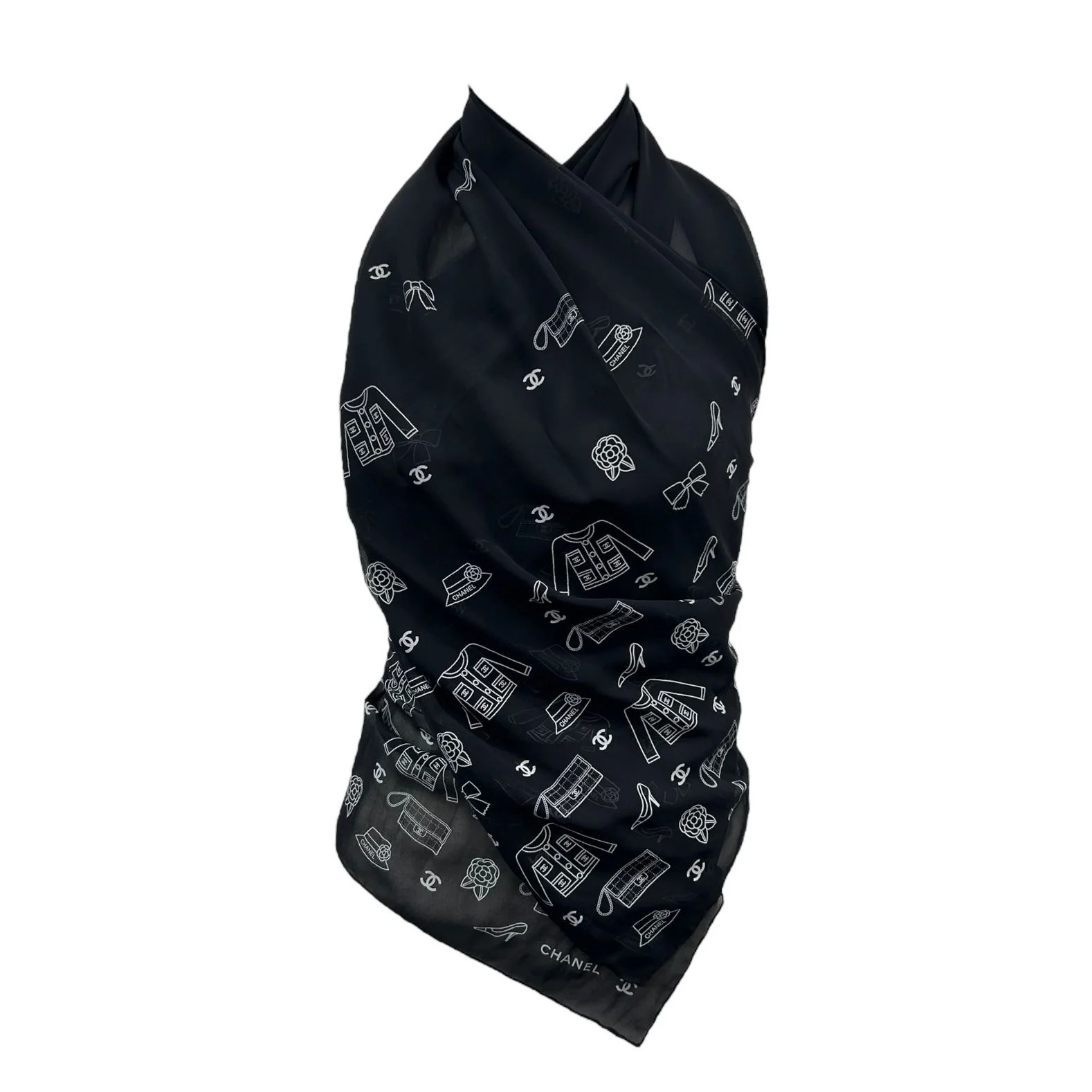 Chanel Black Icon Print Wrap Top or Skirt - Image 2