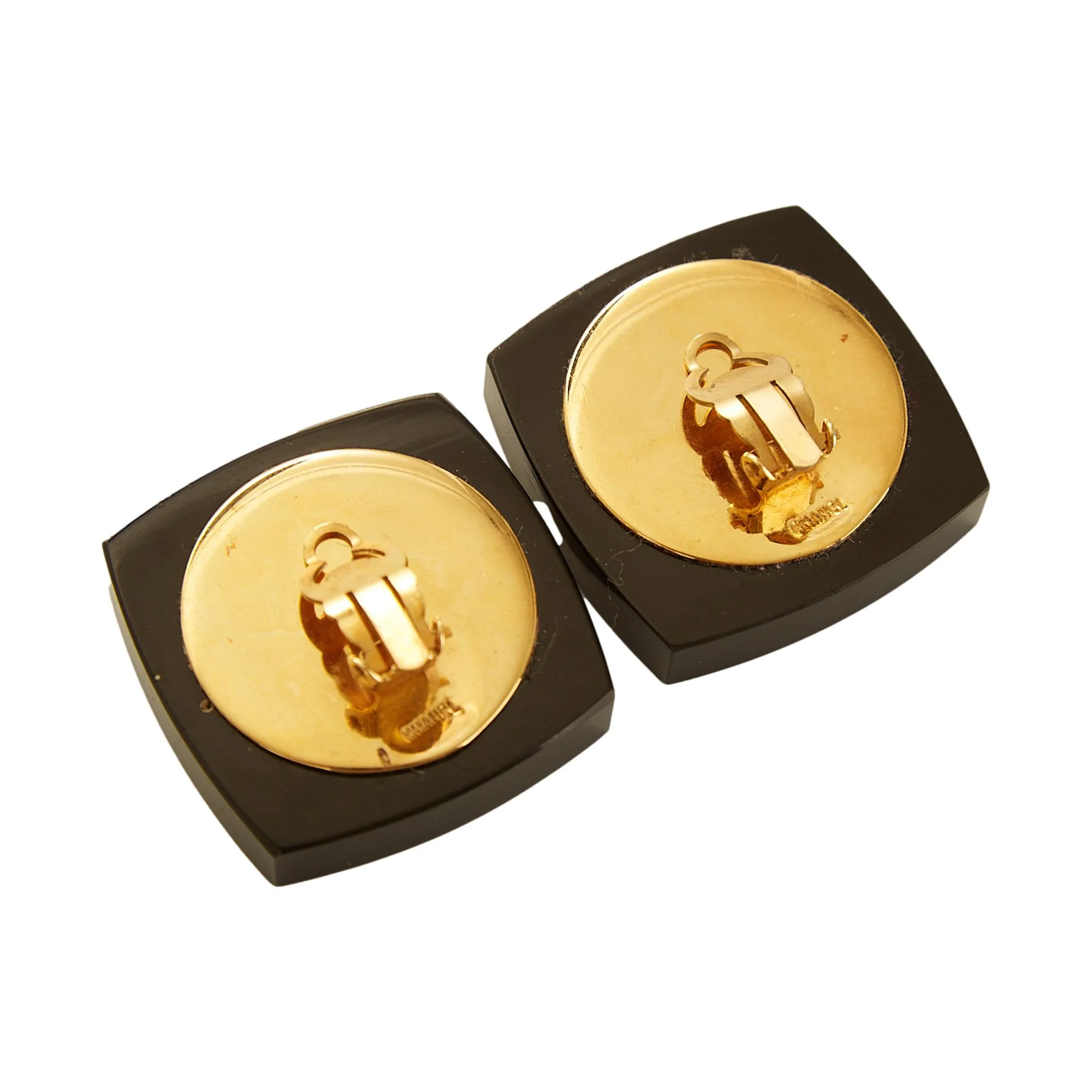 Chanel Black Jumbo Logo Earrings - Image 2