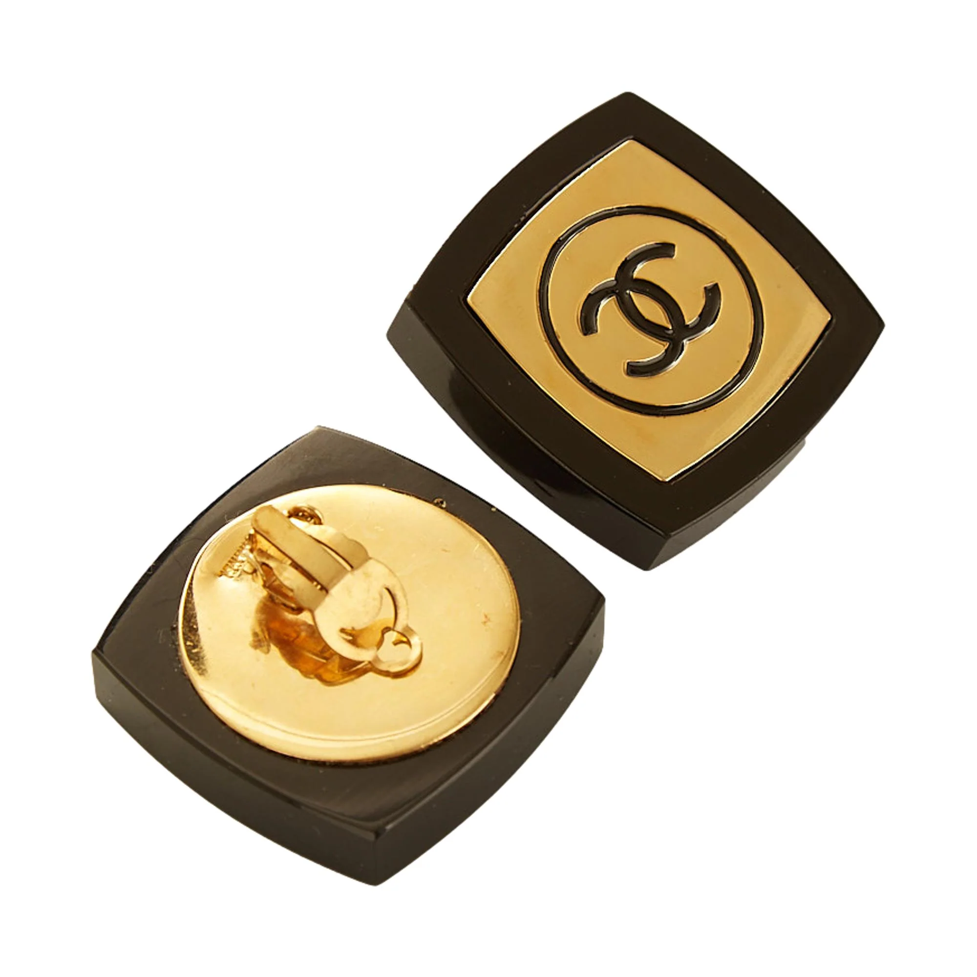 Chanel Black Jumbo Logo Earrings - Image 3
