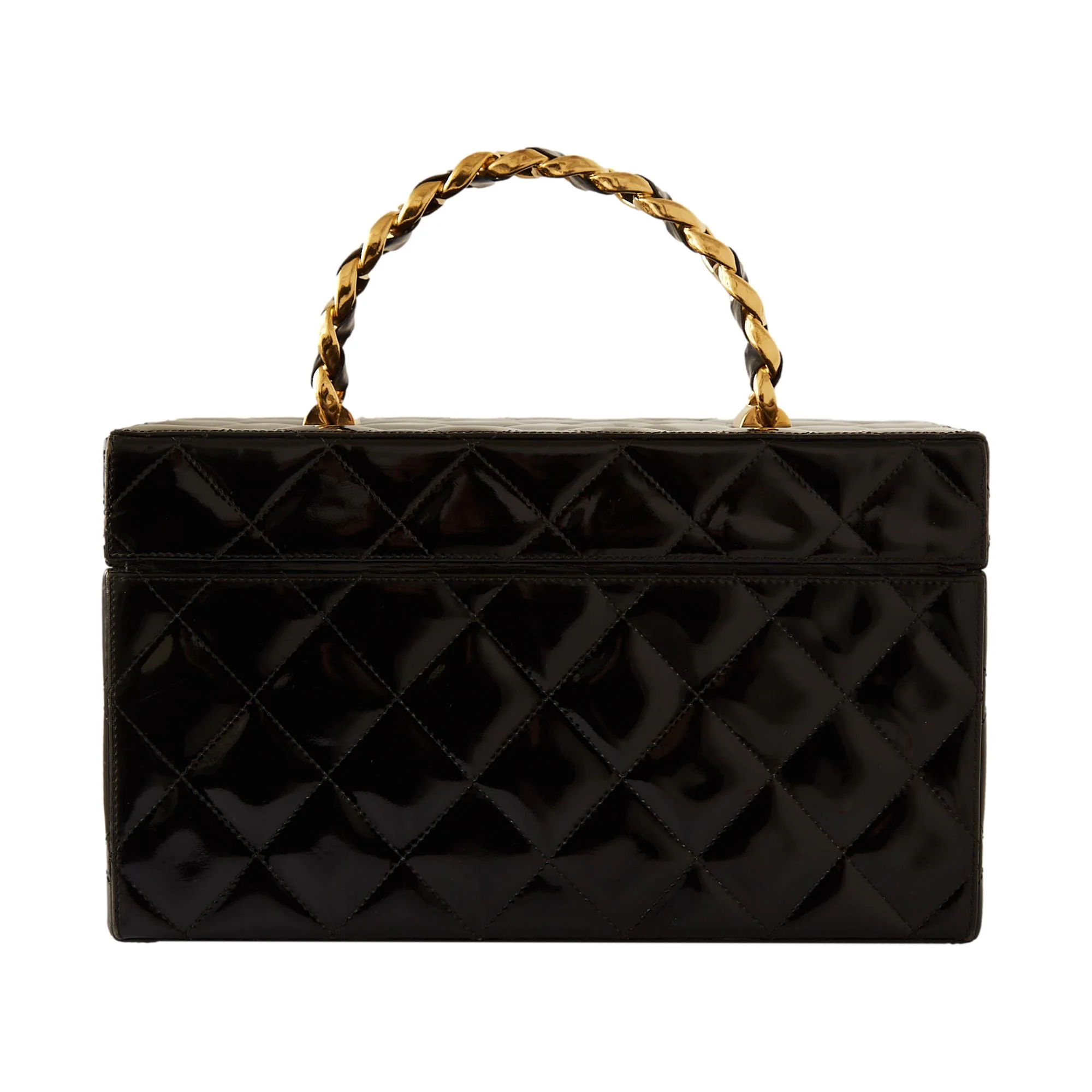 Chanel Black Jumbo Quilted Patent Vanity Bag - Image 2