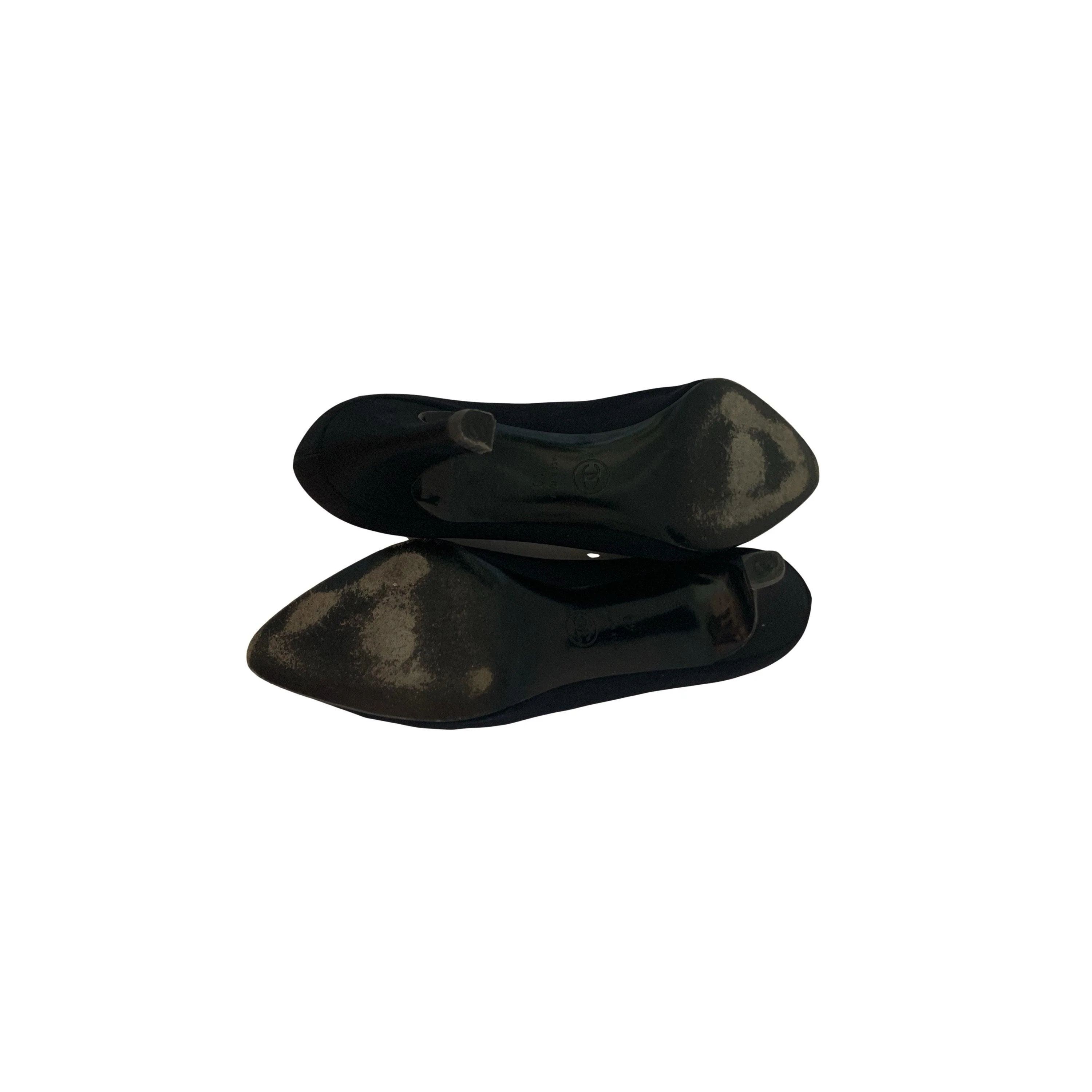 Chanel Black Jumbo Rhinestone Logo Heels - Image 3