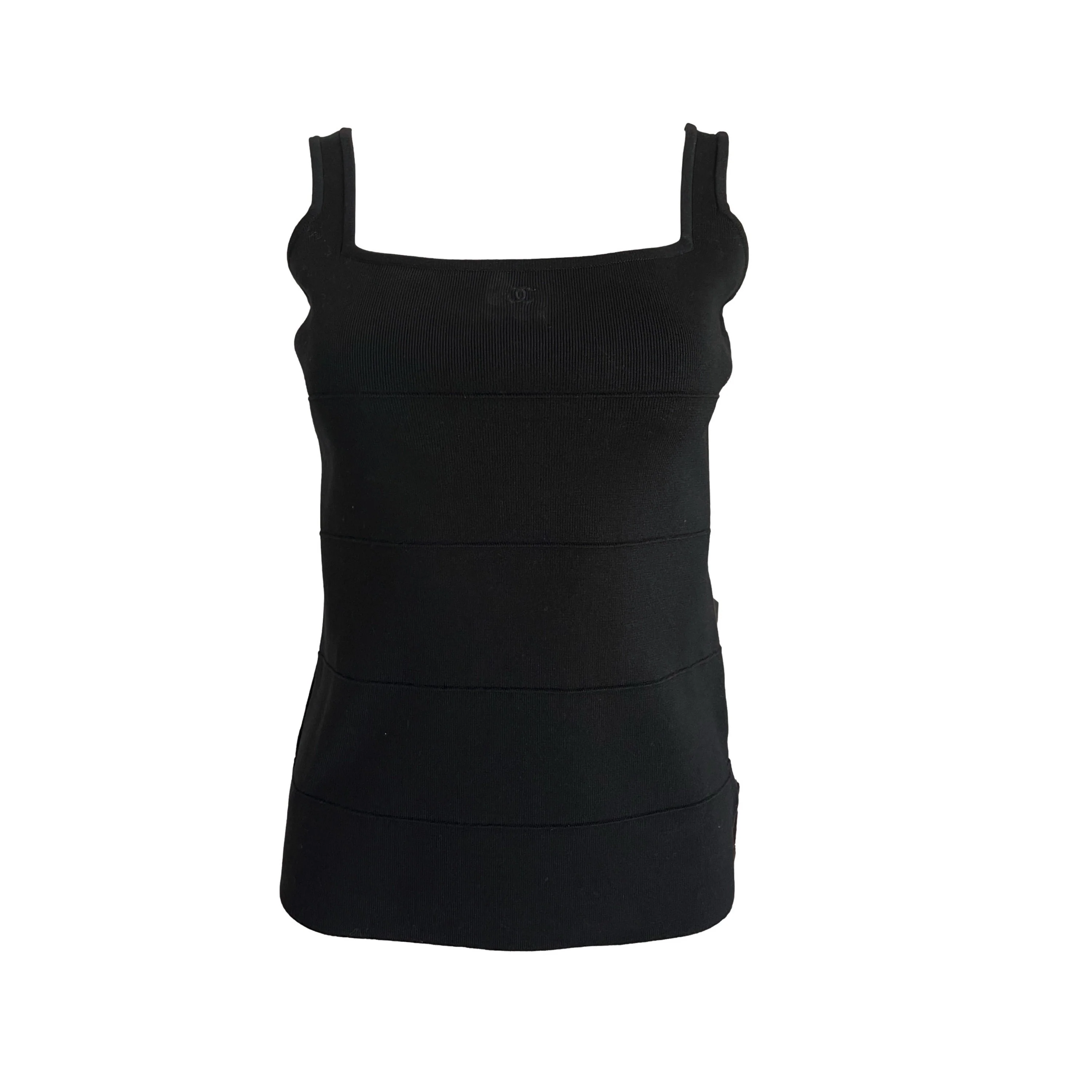 Chanel Black Knit Logo Tank Top