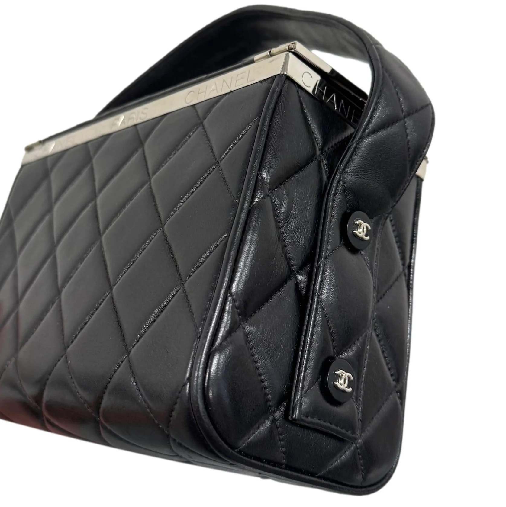 Chanel Black Lambskin Top Handle Box Bag - Image 2