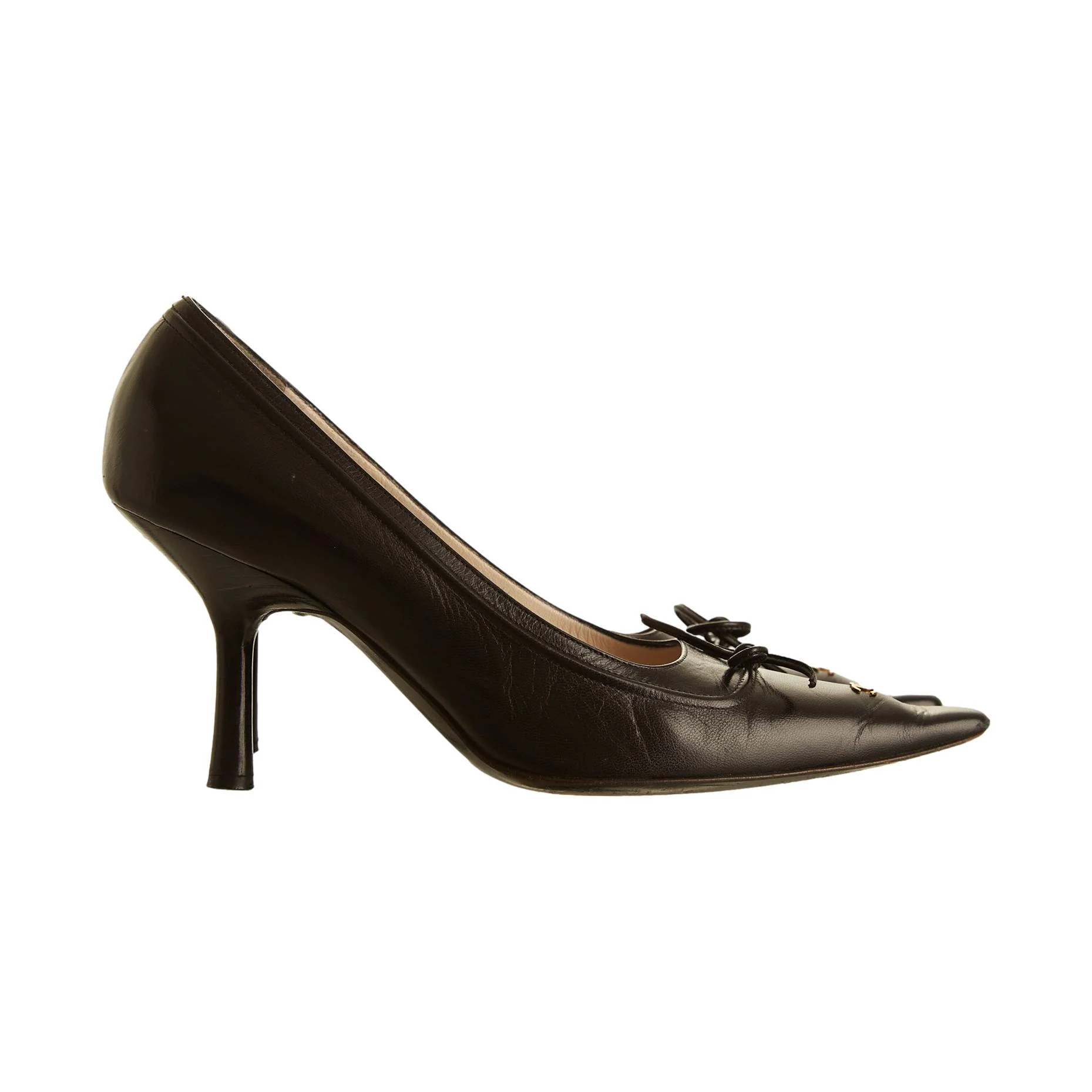 Chanel Black Leather Bow Heels - Image 2