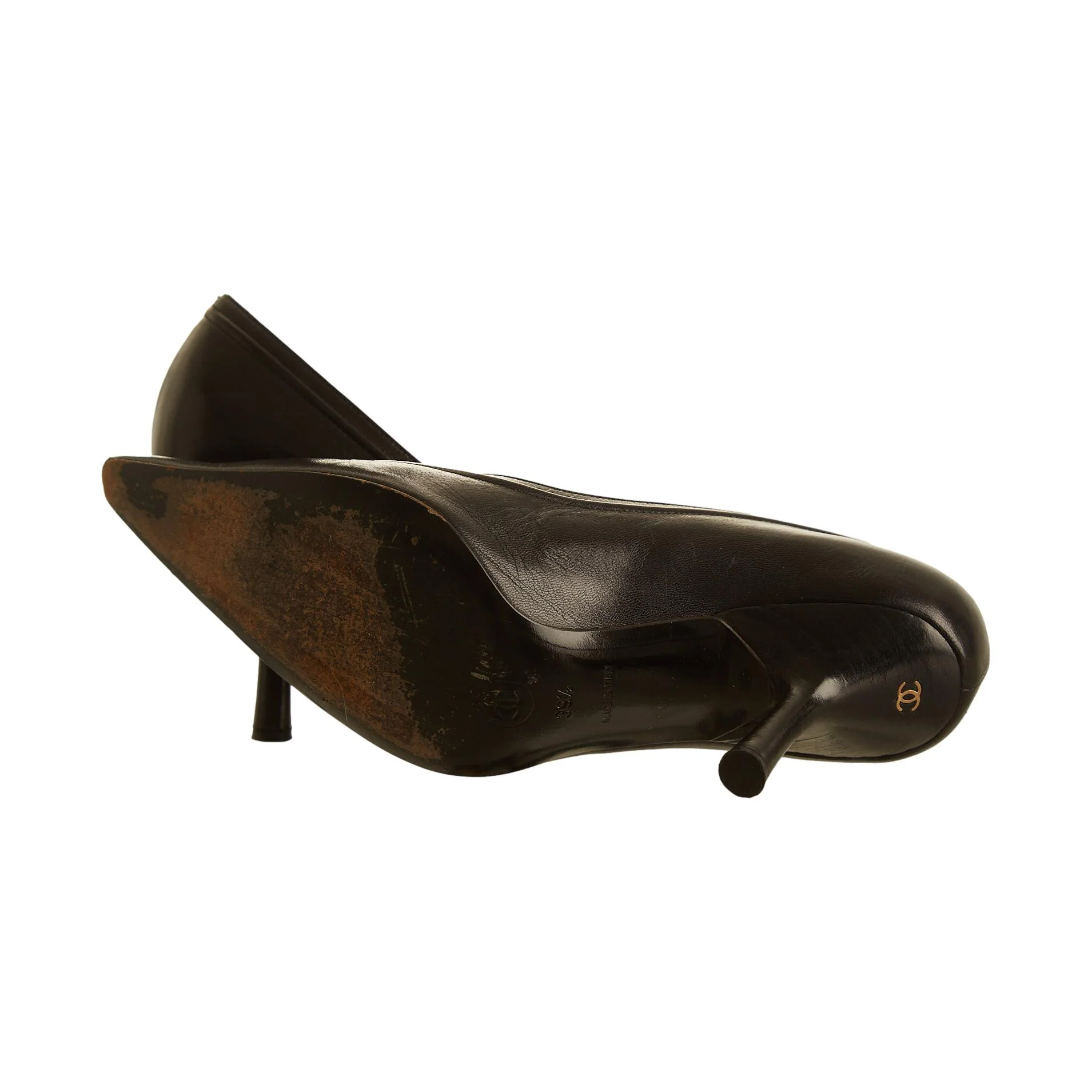 Chanel Black Leather Bow Heels - Image 3