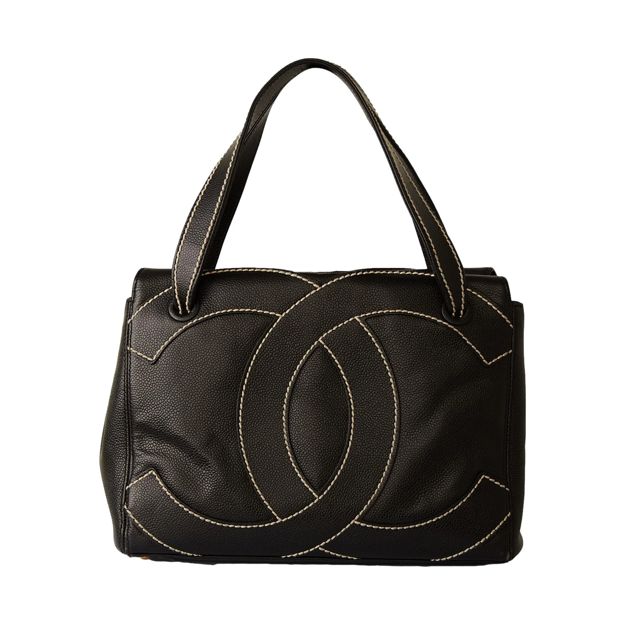 Chanel Black Caviar Embroidered Logo Bag - Image 2