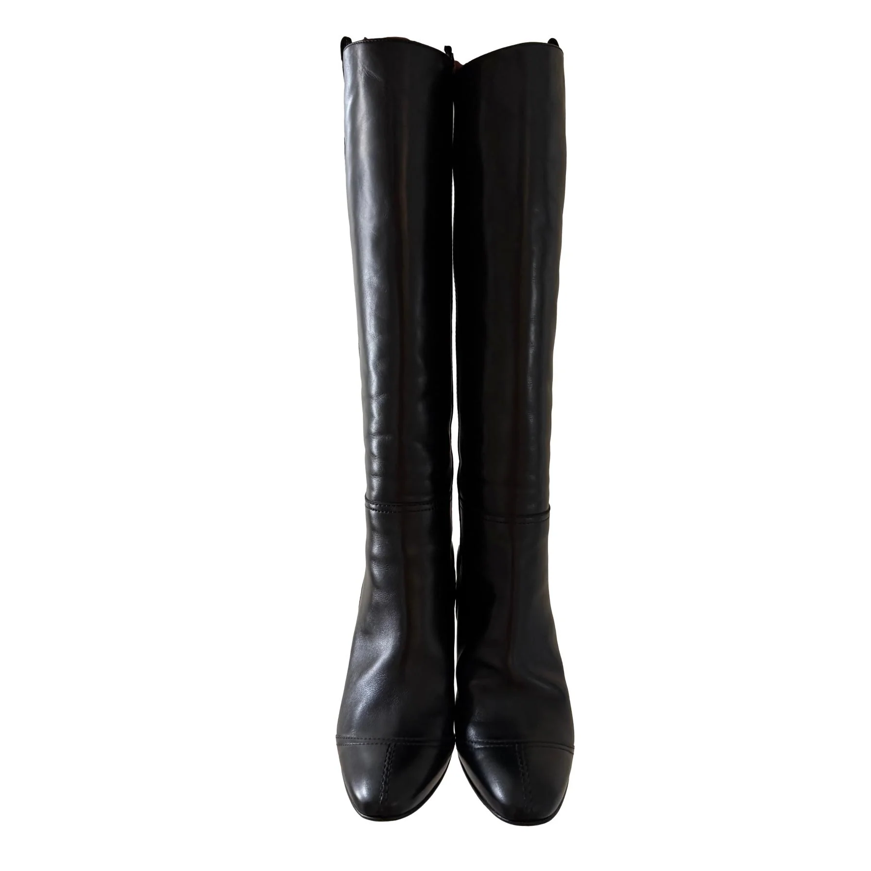 Chanel Black Leather Knee-High Logo Boots - Image 2