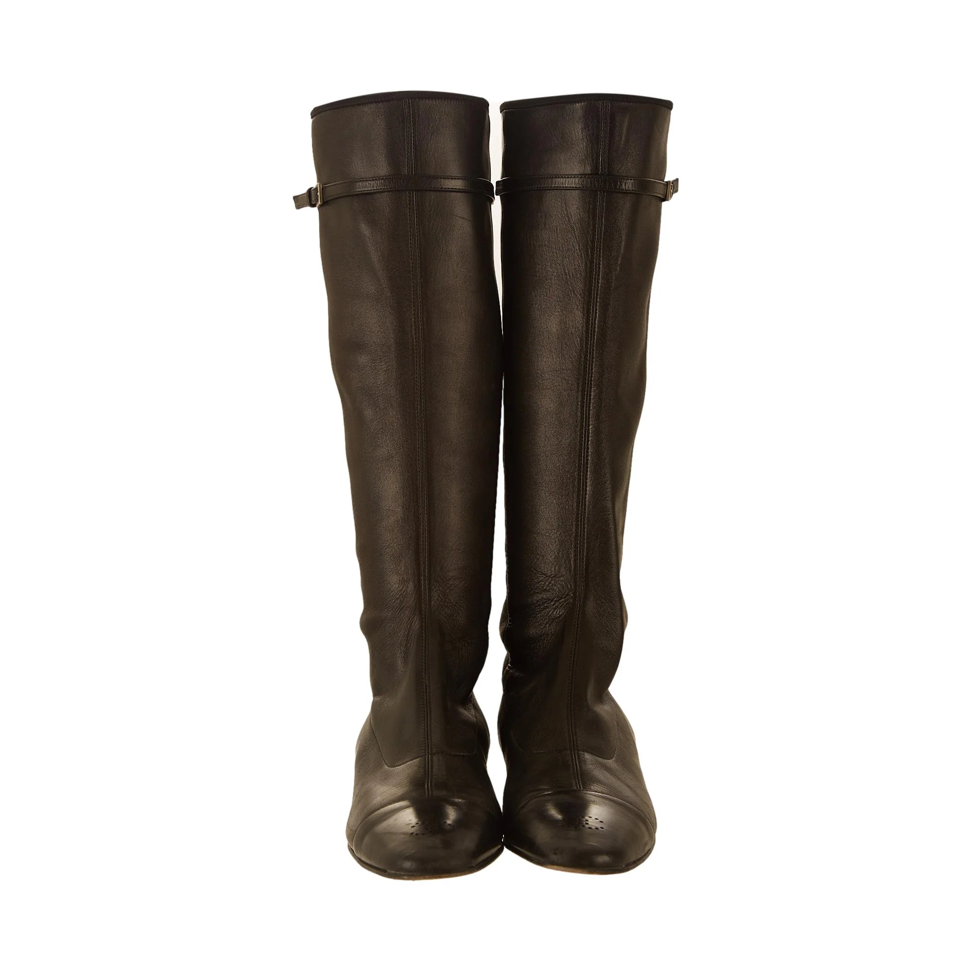 Chanel Black Leather Perforated Logo Boots - Image 2