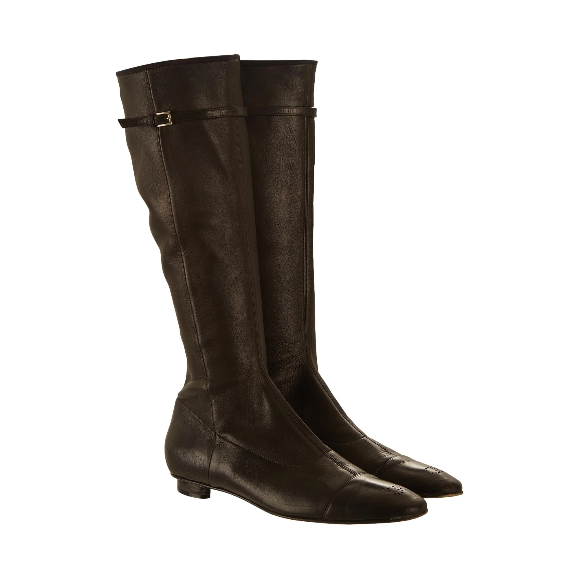 Chanel Black Leather Perforated Logo Boots - Image 3