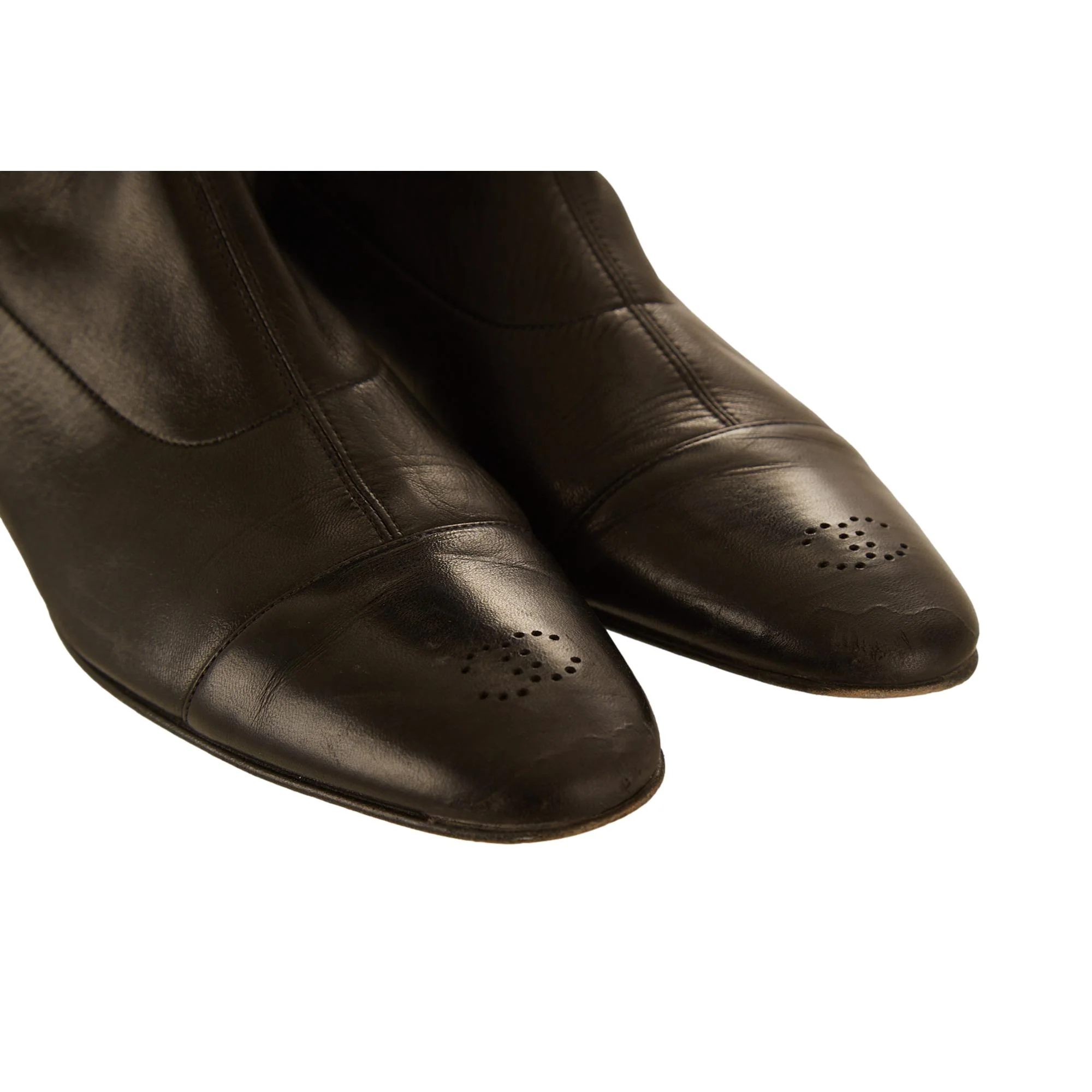 Chanel Black Leather Perforated Logo Boots - Image 4