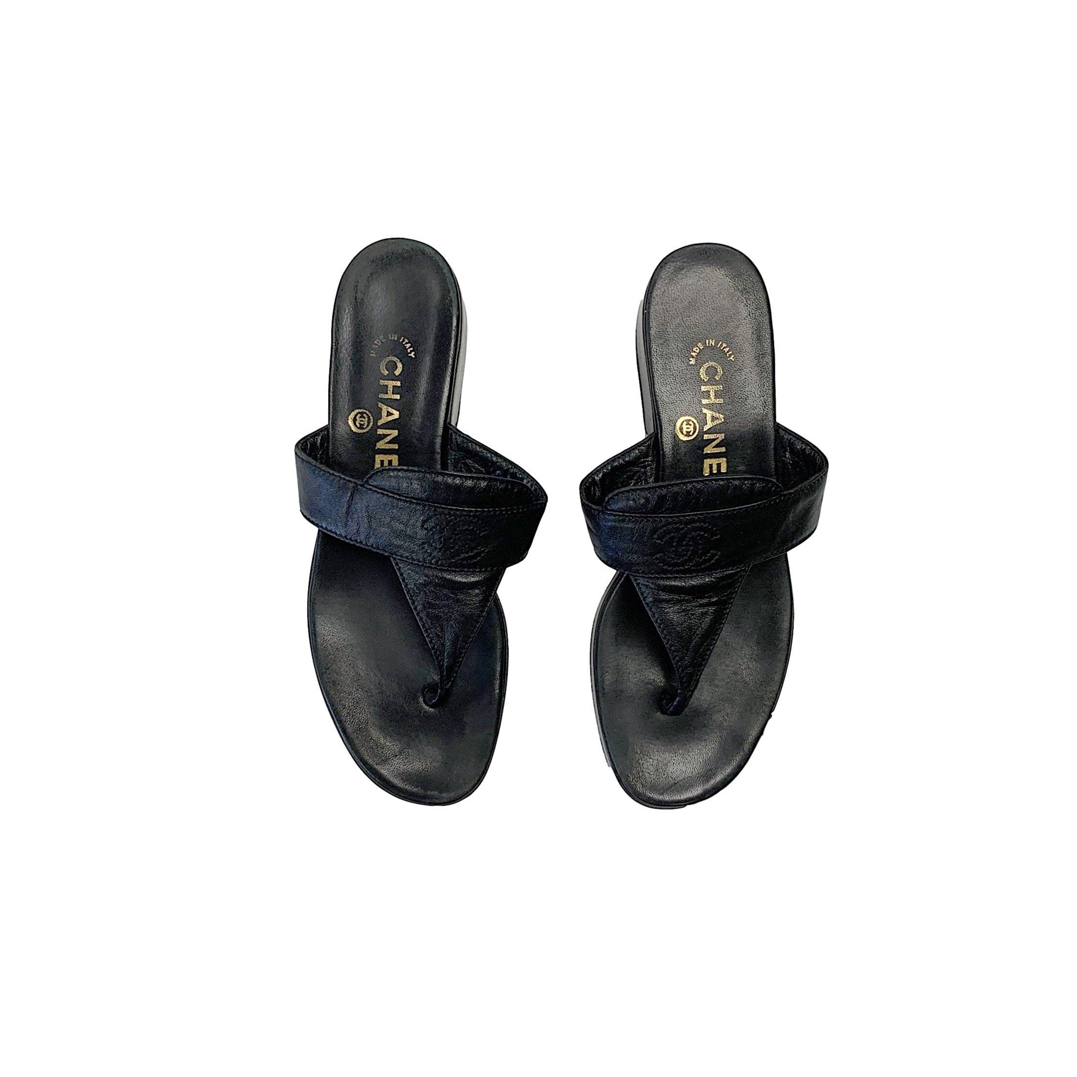 Chanel Black Leather Sandals