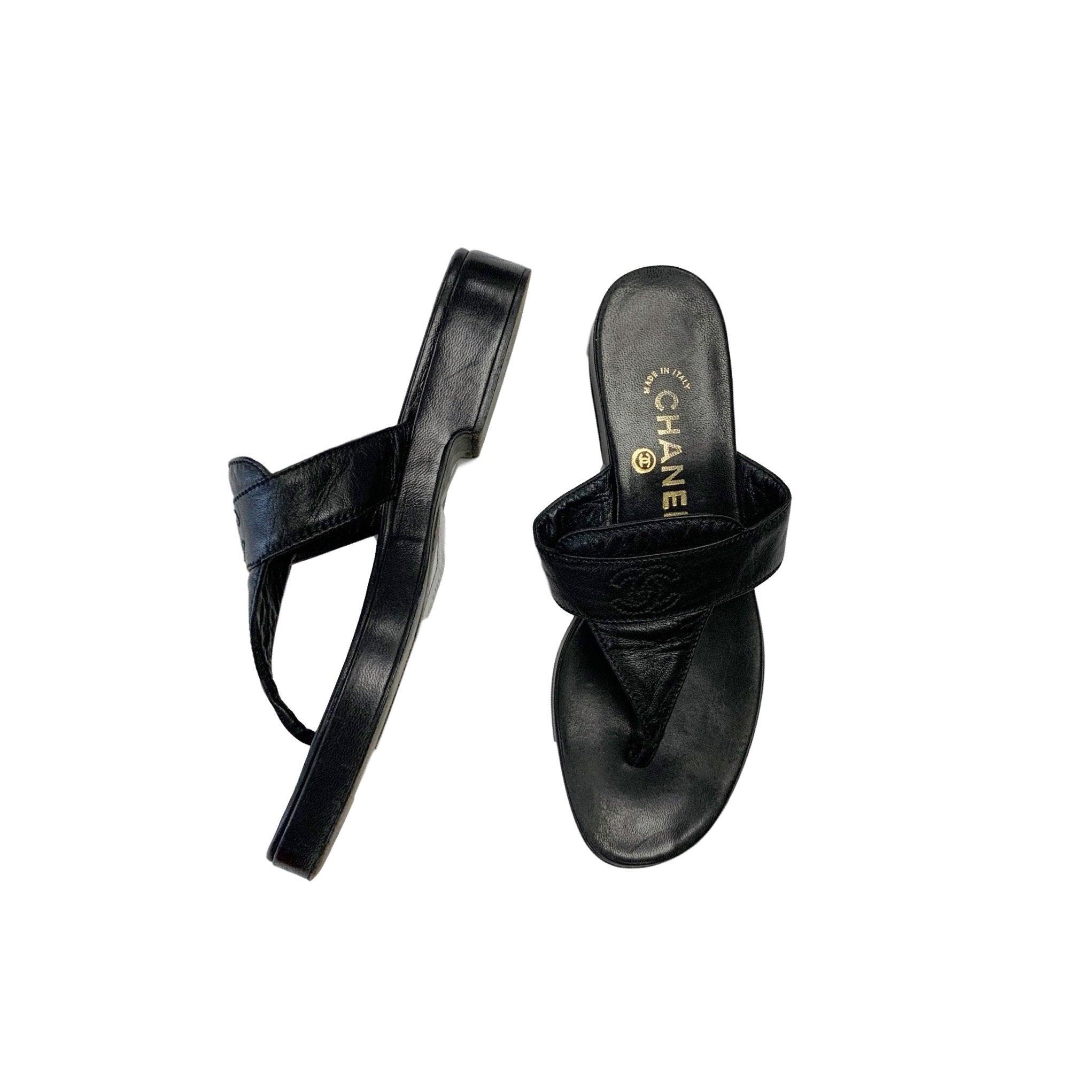 Chanel Black Leather Sandals - Image 2