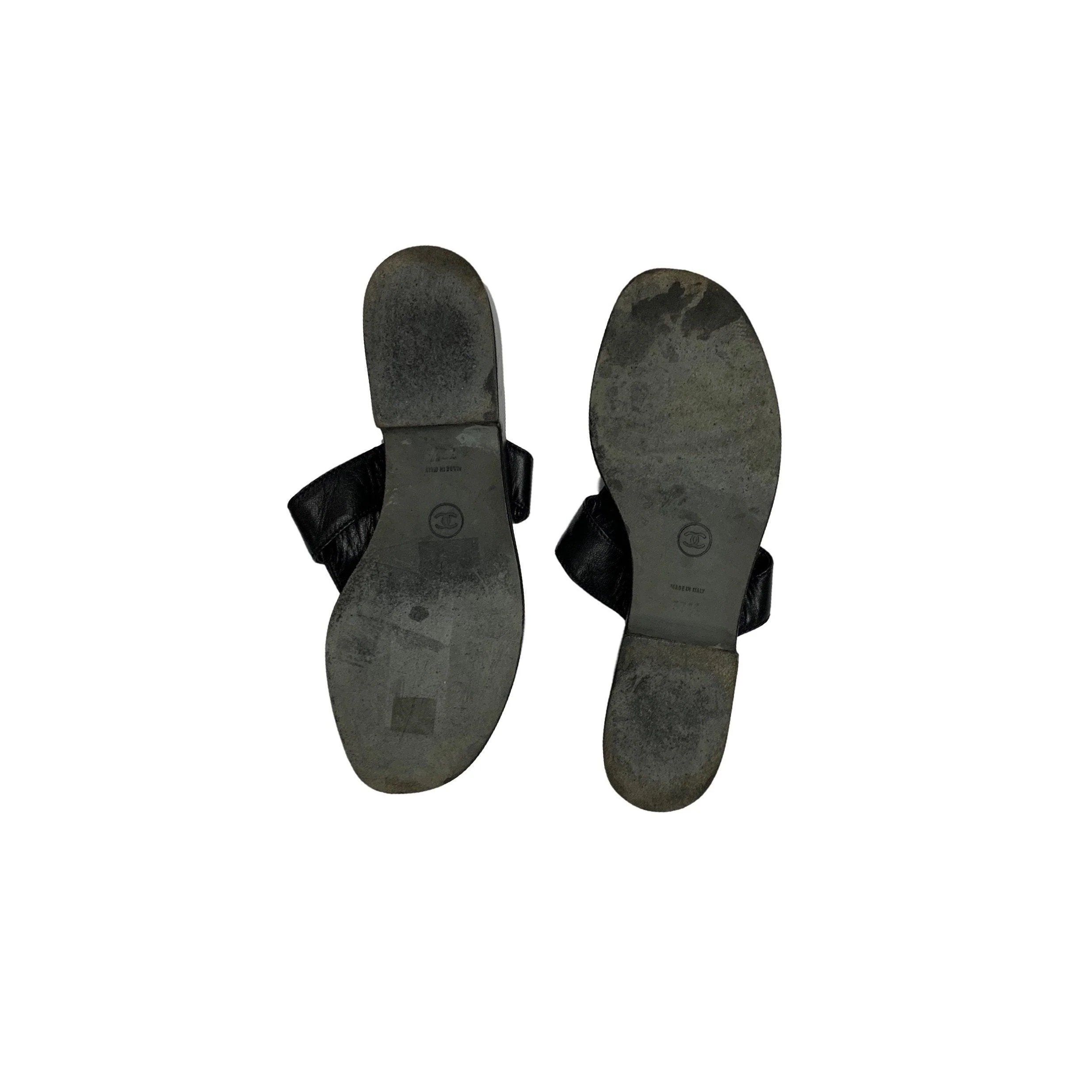 Chanel Black Leather Sandals - Image 3