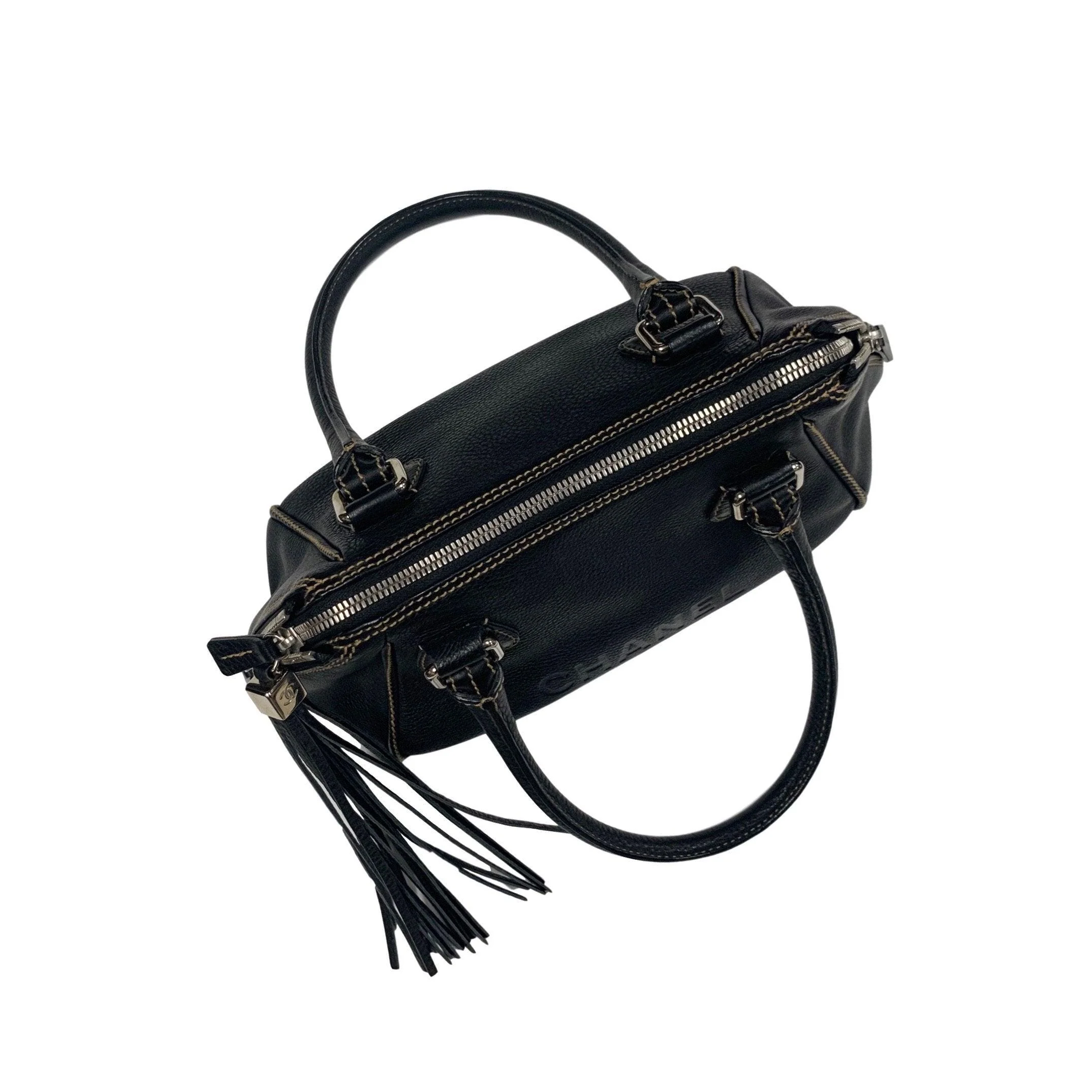 Chanel Black Leather Tassle Shoulder Bag - Image 2