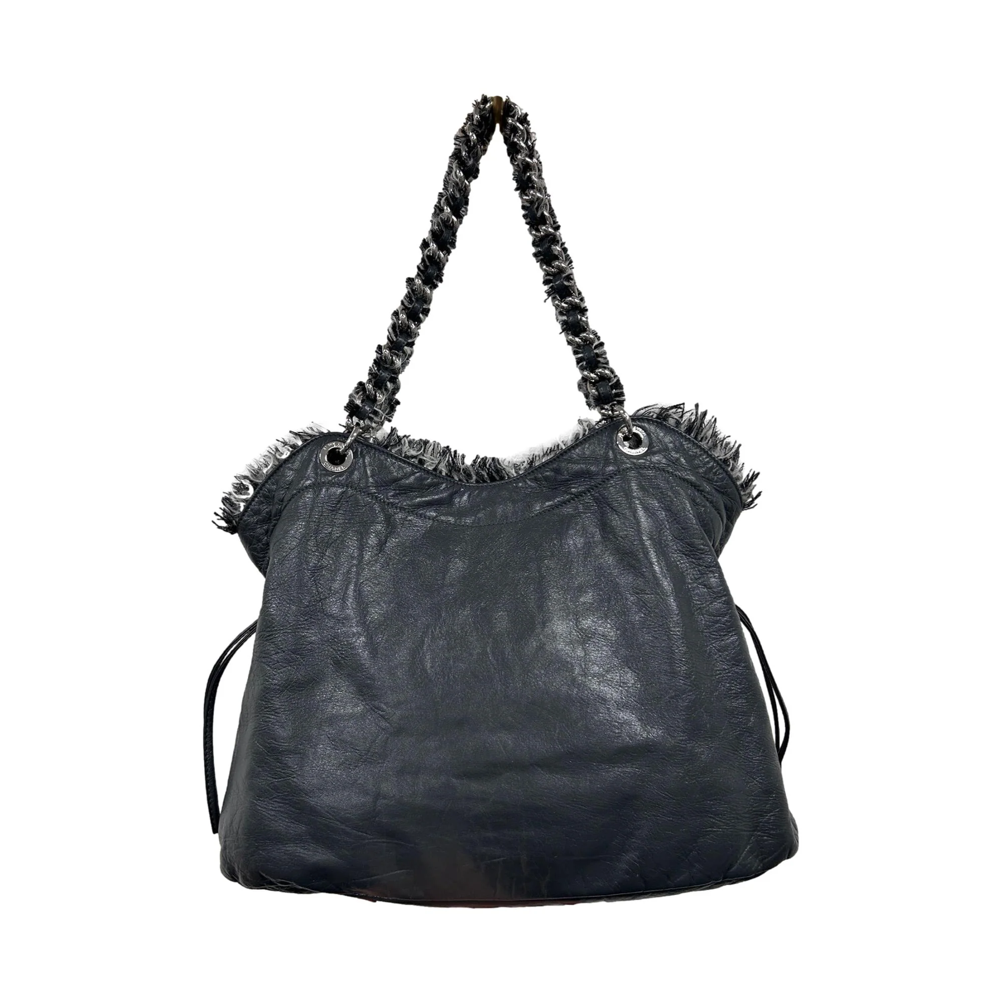 Chanel Black Leather Tweed Shoulder Bag - Image 2