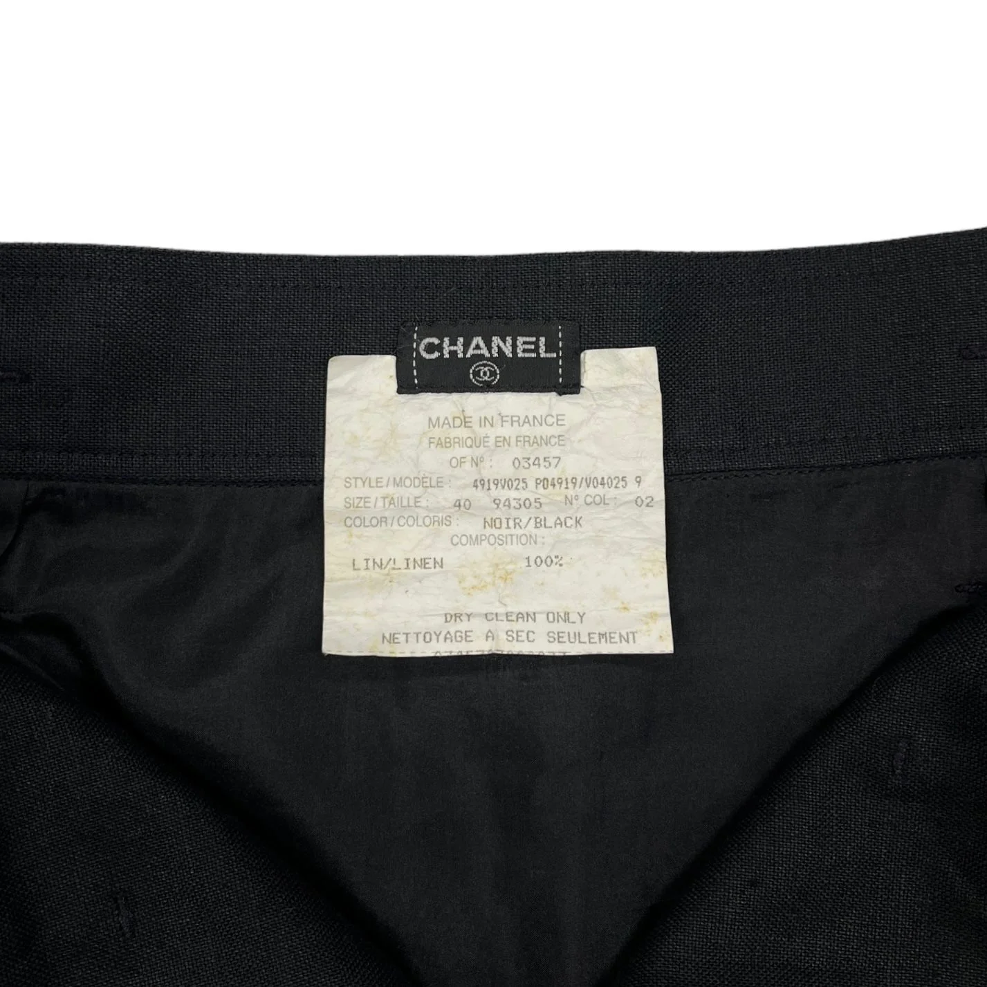 Chanel Black Linen Logo Button Skirt - Image 3
