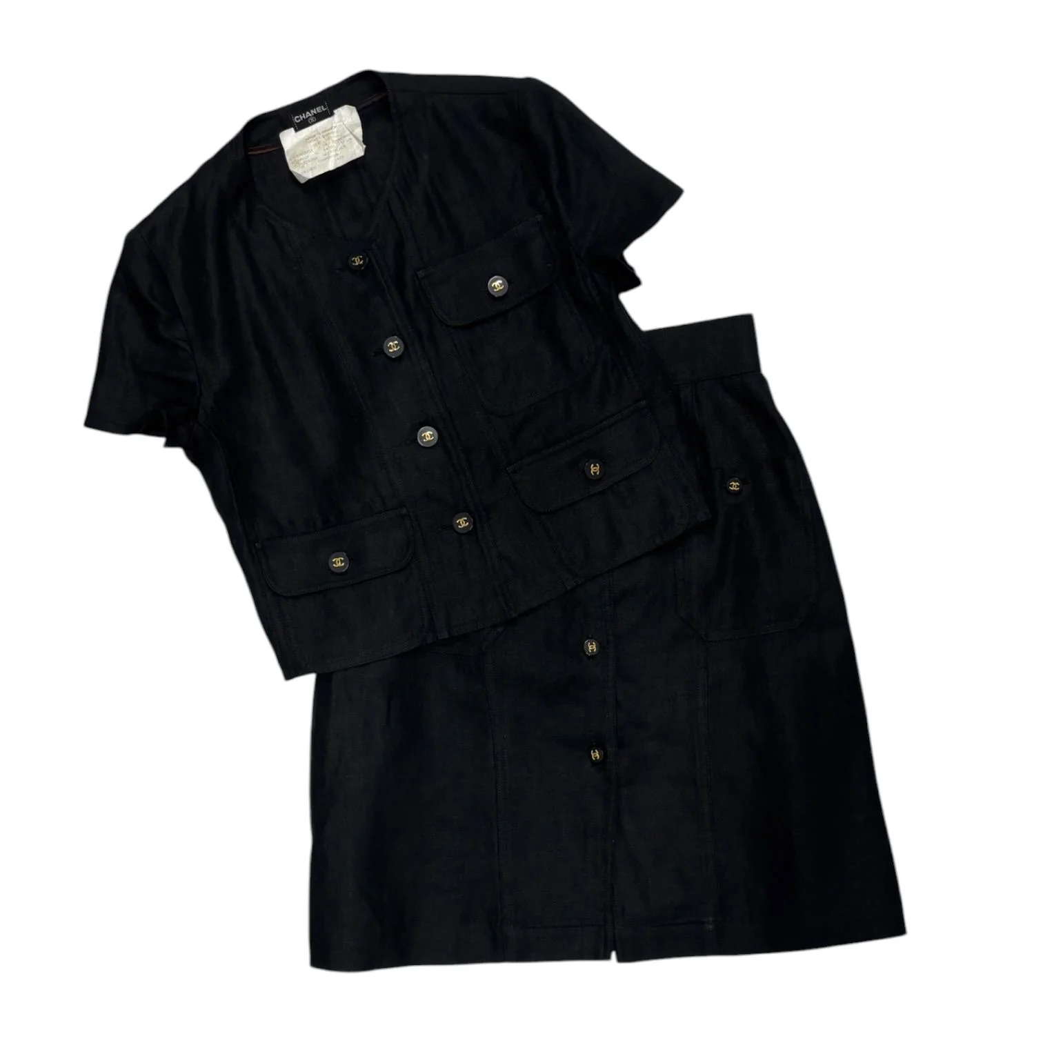 Chanel Black Linen Skirt Set