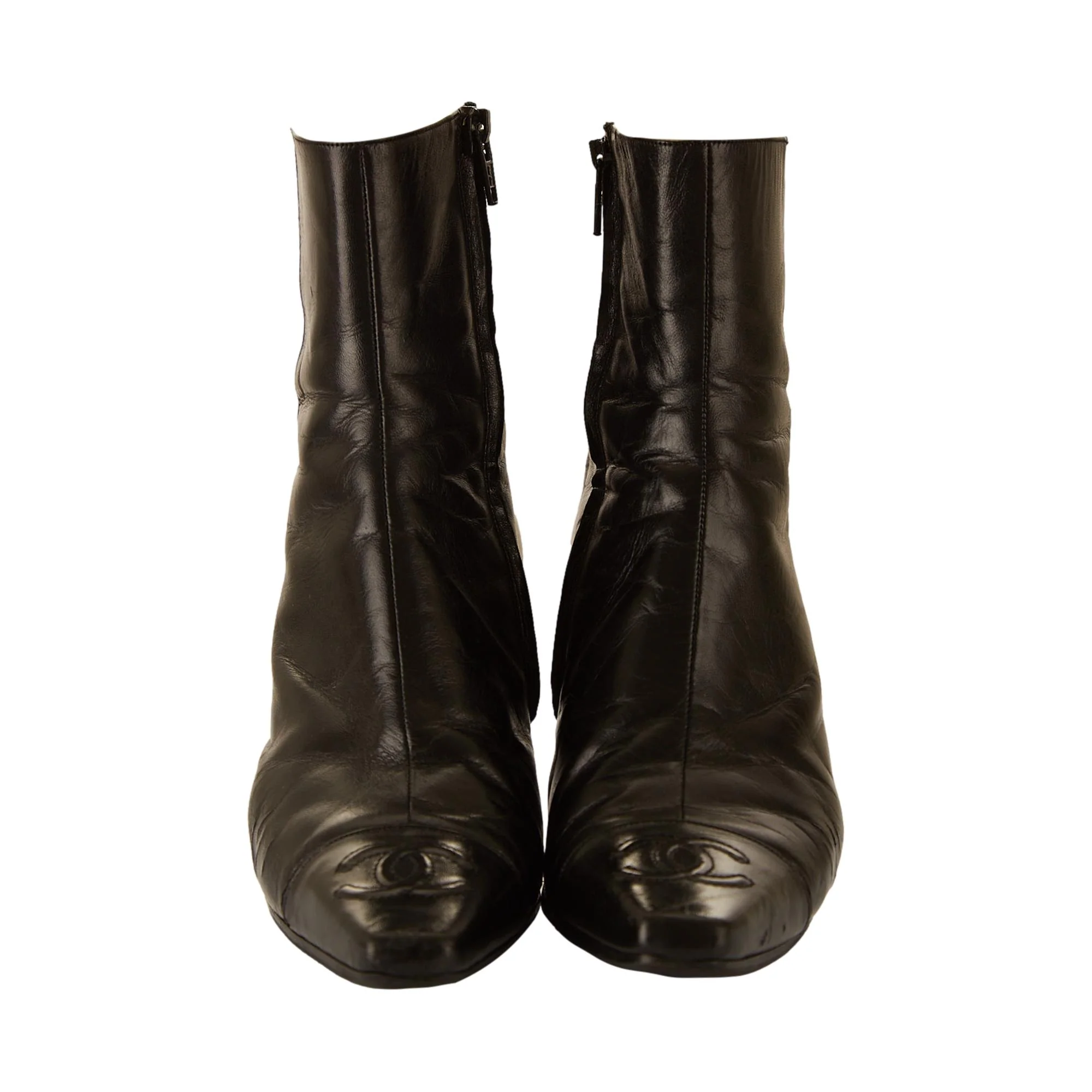 Chanel Black Logo Ankle Boots - Image 2