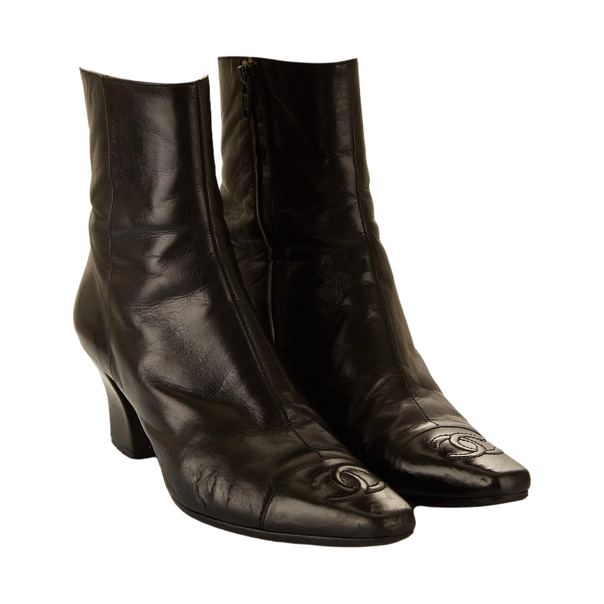 Chanel Black Logo Ankle Boots - Image 3