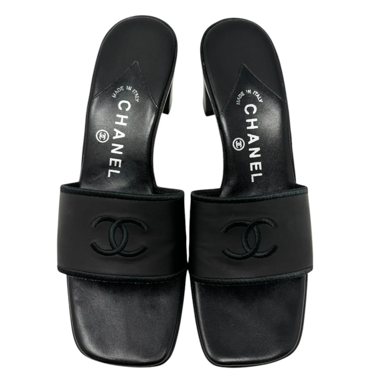 Chanel Black Logo Block Heels