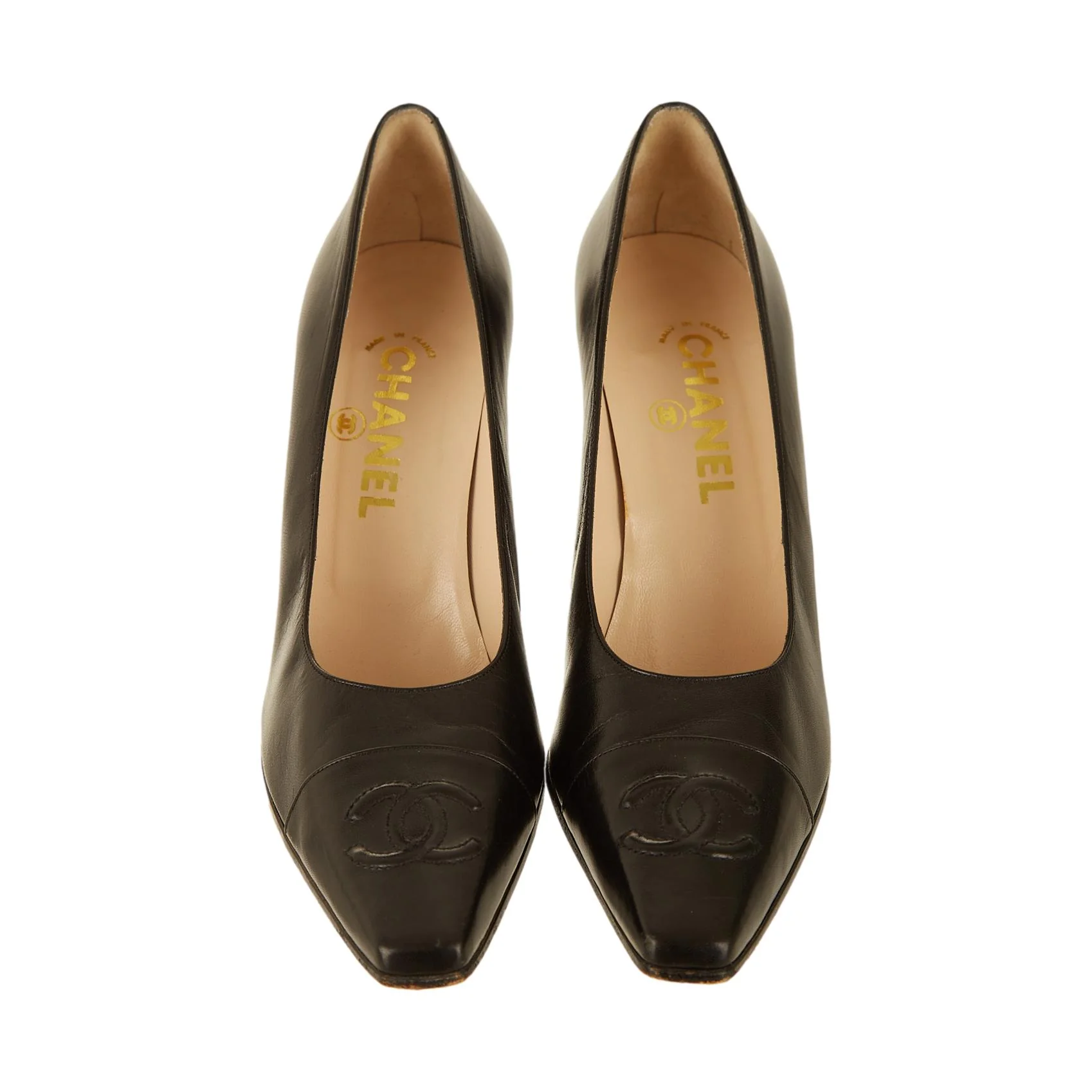Chanel Black Logo Block Heels - Image 2