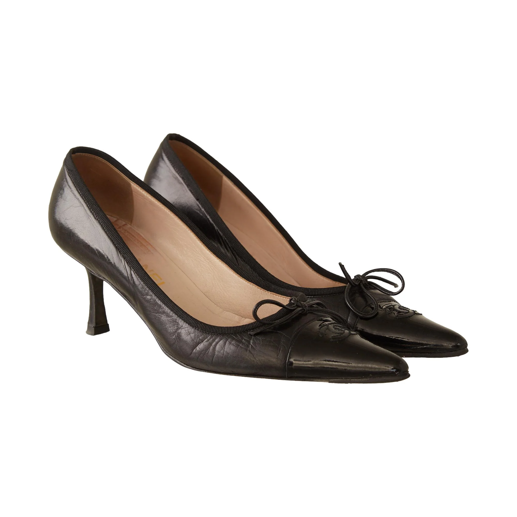Chanel Black Logo Bow Heels - Image 2