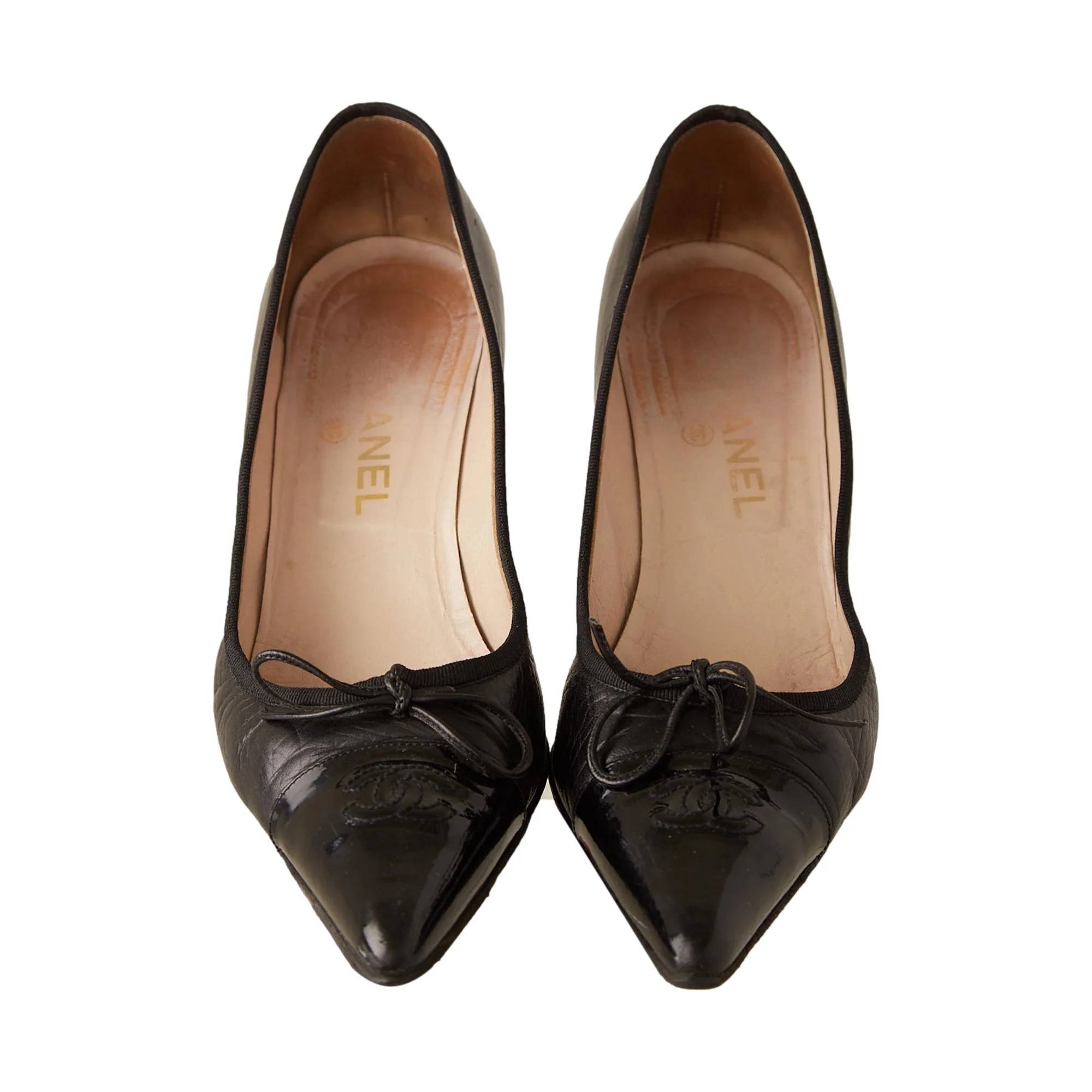 Chanel Black Logo Bow Heels - Image 3