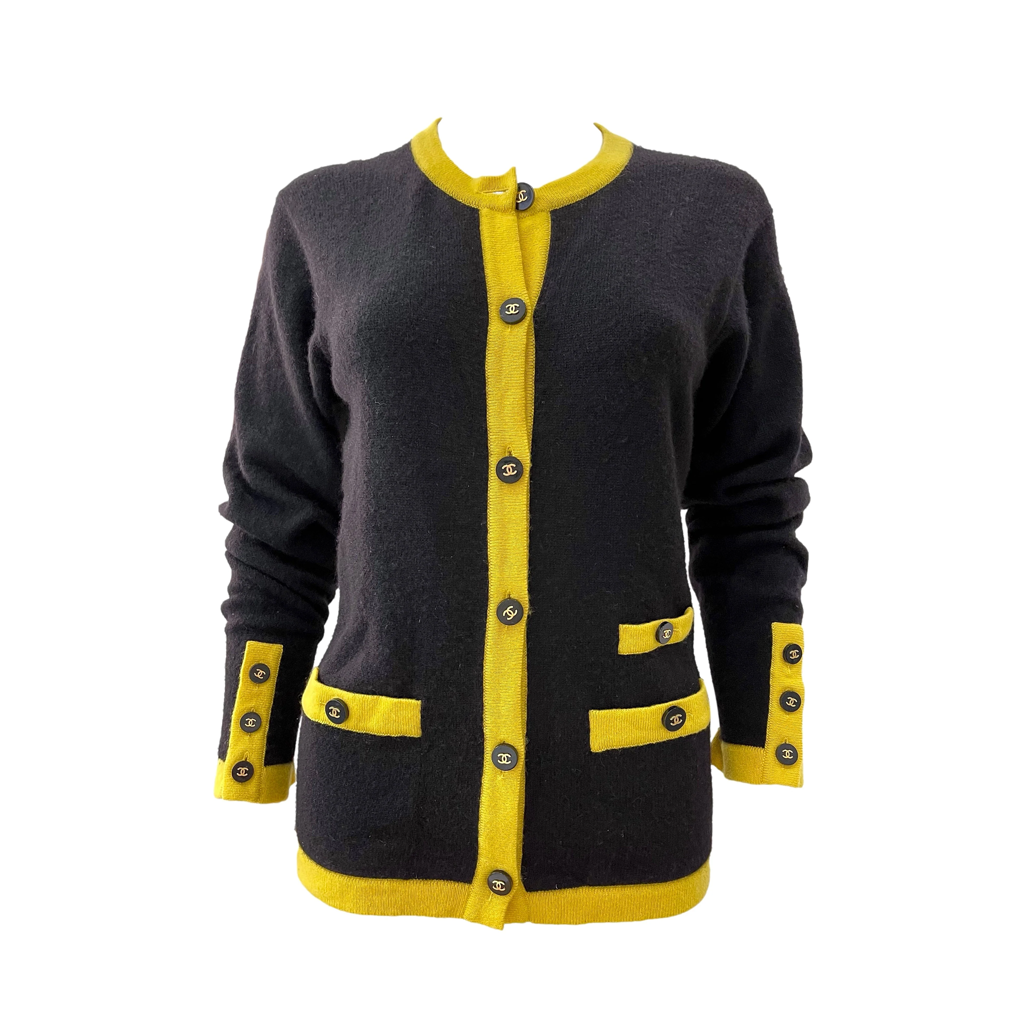 Chanel Black Logo Button Cardigan