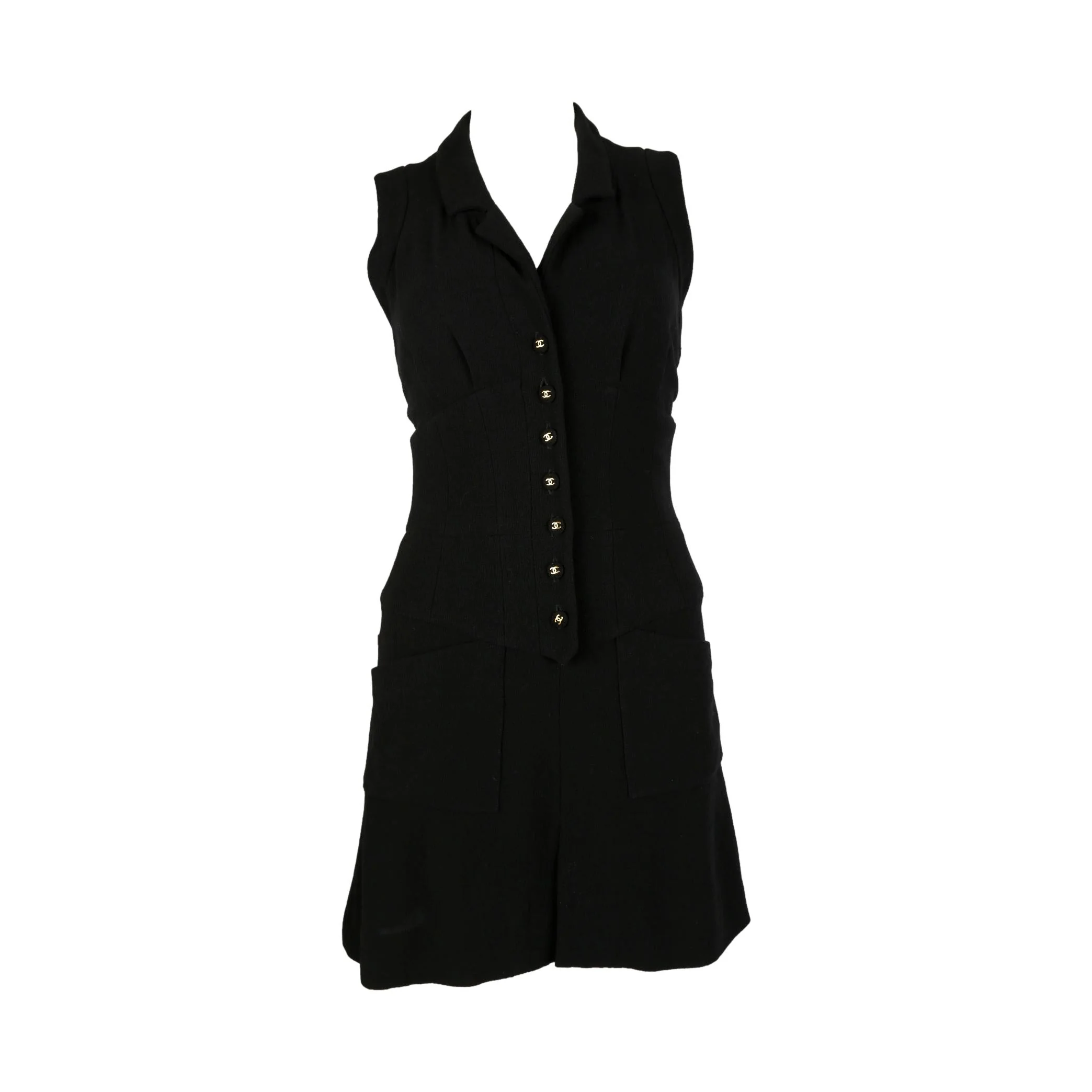 Chanel Black Logo Button Corset Dress